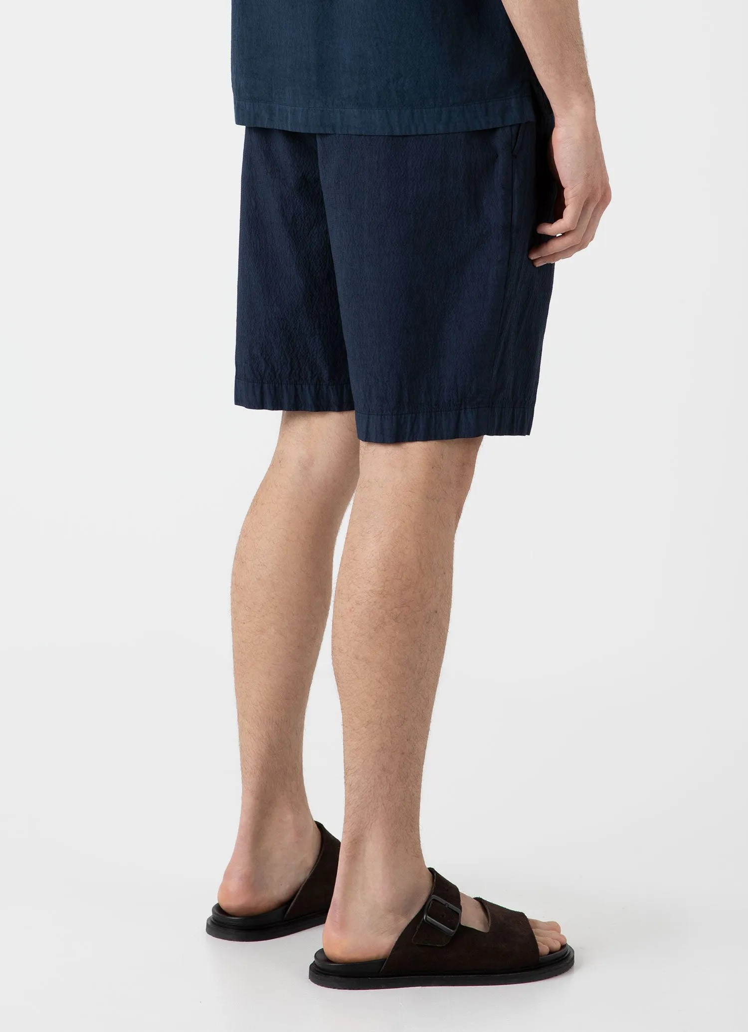 finance industry Men's Pleated Seersucker Short in Navy