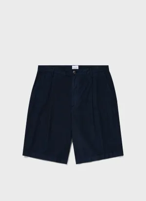 Stretch Movement High-waisted Men's Pleated Seersucker Short in Navy