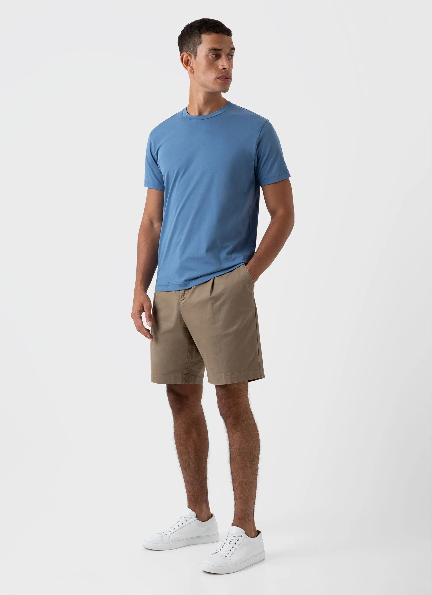 Men's Pleated Twill Short in Dark Stone Reinforced Seams