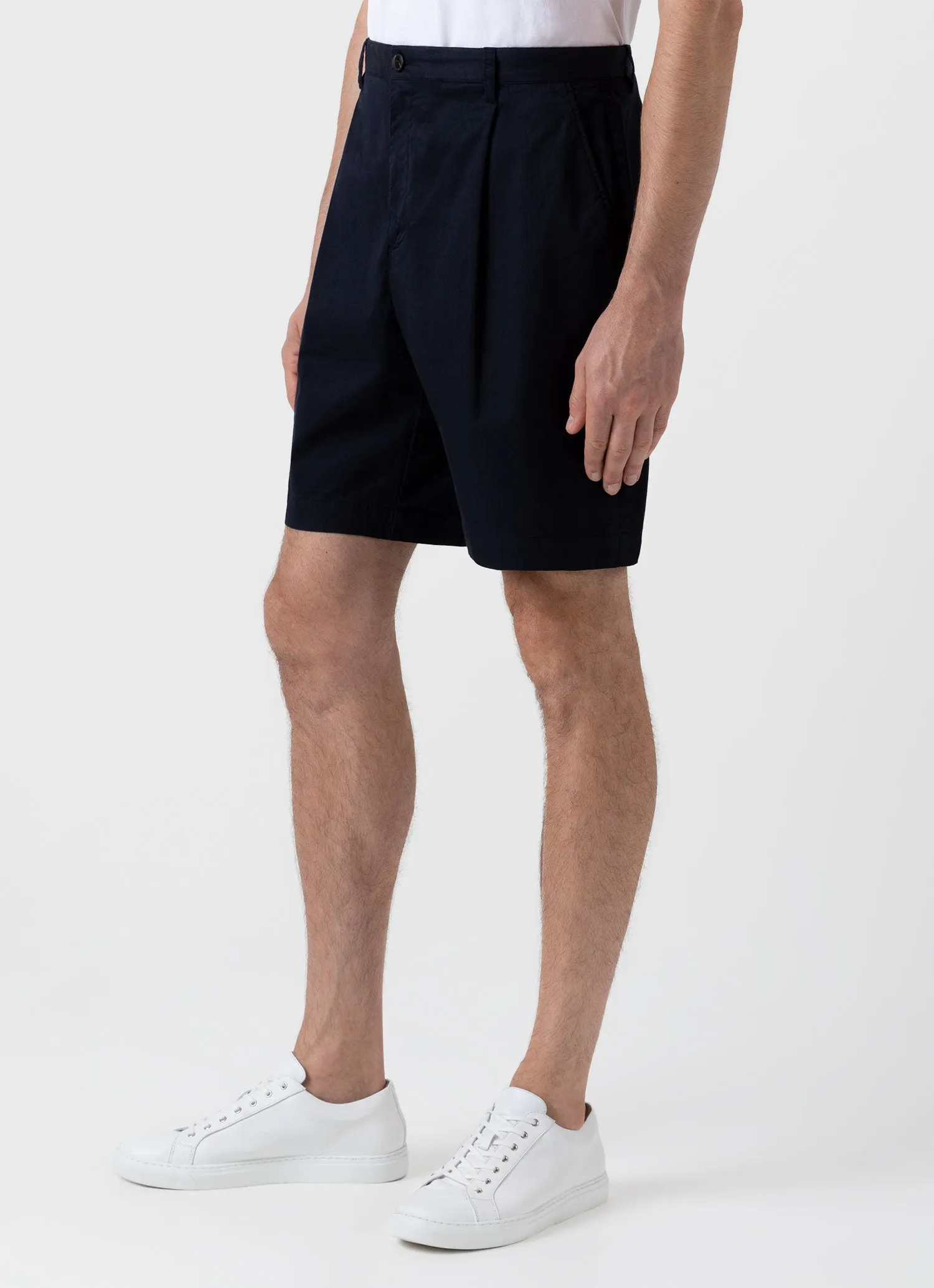 Sporty Edge Striped Design Men's Pleated Twill Short in Navy