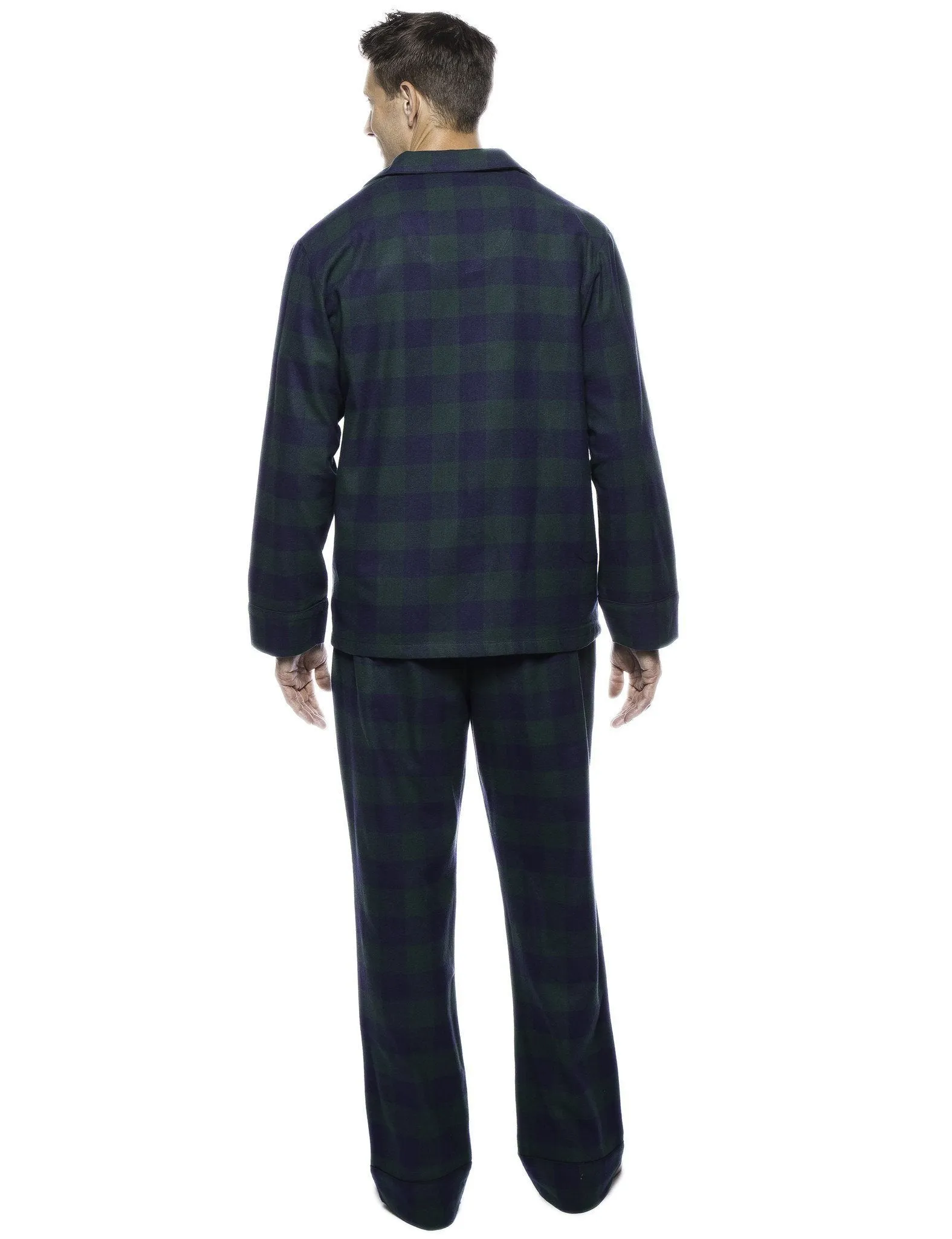 Men's Premium 100% Cotton Flannel Pajama Sleepwear Set - Gingham Green/Navy