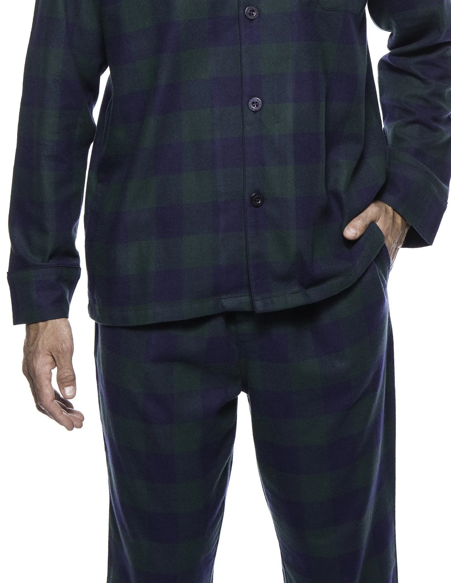 Men's Premium 100% Cotton Flannel Pajama Sleepwear Set - Gingham Green/Navy