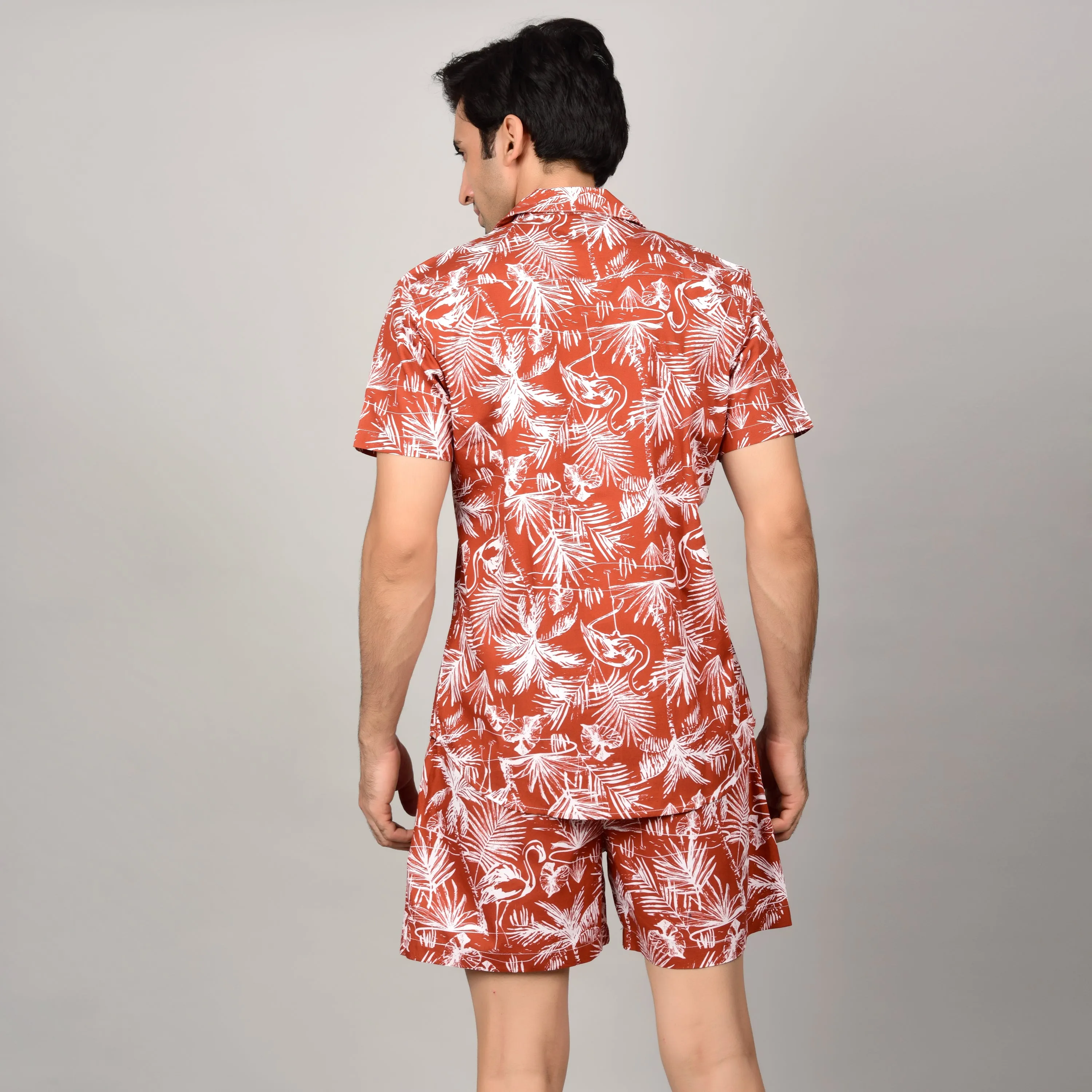 Men's Red Floral Cord Set - Casual Shirt & Short Set - Summer Style