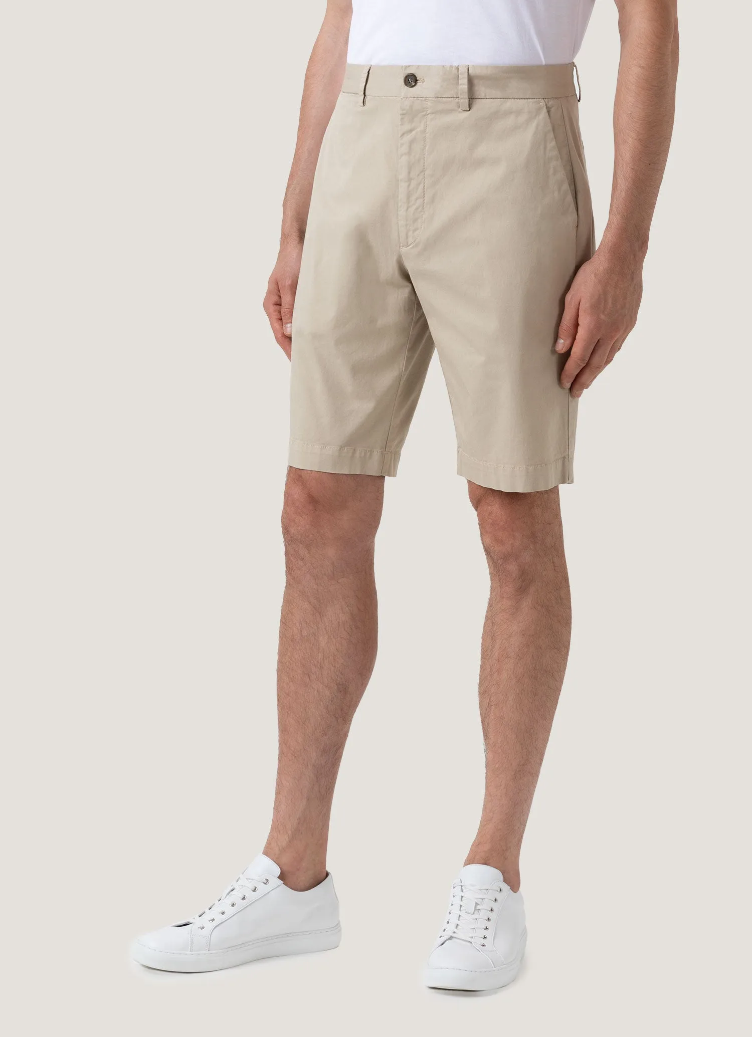 Men's Stretch Cotton Twill Chino Shorts in Light Stone Sporty Style