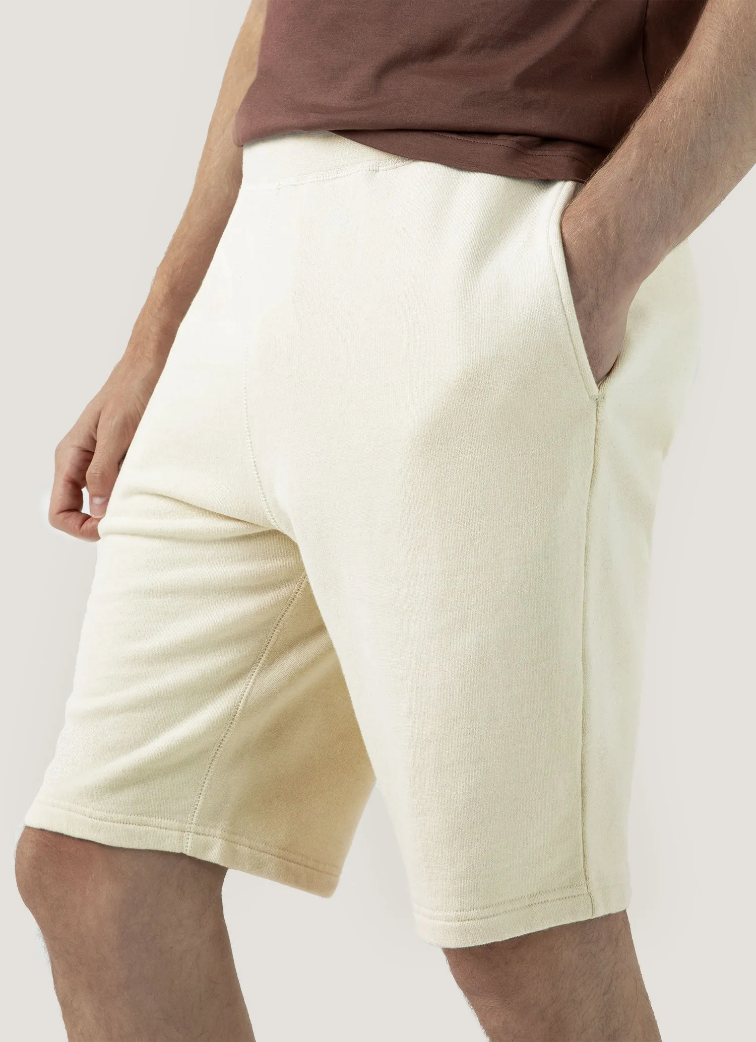 Men's Undyed Loopback Shorts in Undyed Layered Panel Design Ergonomic Pattern Cutting