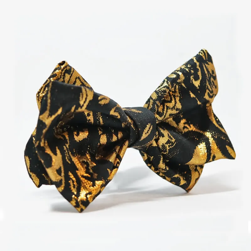 Men's Vintage Fish Tail Black Gold Jacquard Bow Tie