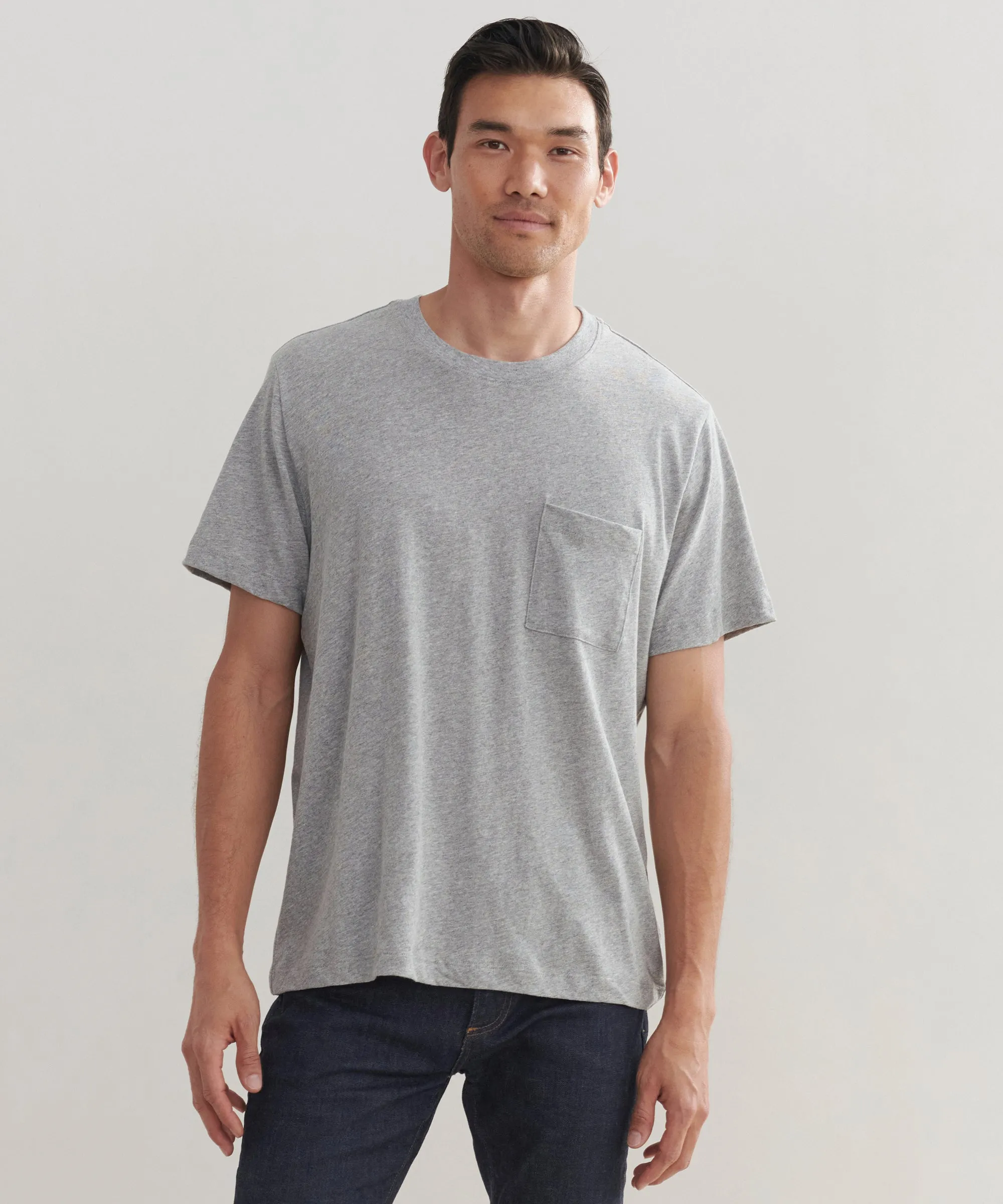 Durable Stitching Weighted Hem Design Men's Vintage Pocket Tee