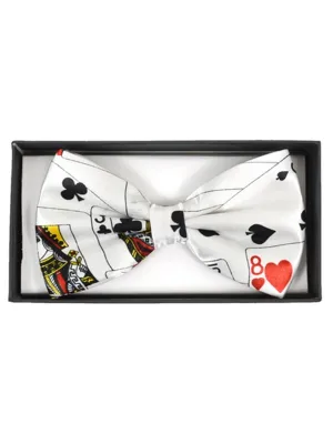 Men's White Poker Playing Cards Print Adjustable Banded  Bow Tie - NFB10009