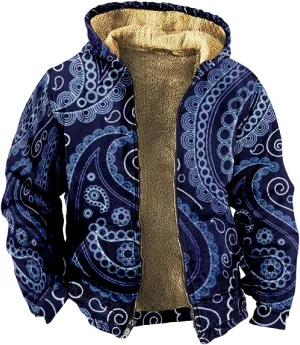 Mens Winter Coat With Hood Fleece Lined Zipper Graphic Coat Thermal Heavy Big And Tall Jacket