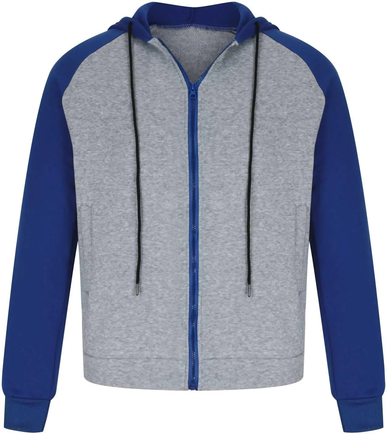 Men's Zippered Colorblock Hooded Sweatshirt Jacket Long Sleeve Drawstring Raglan Coat Casual Jacket with Pockets