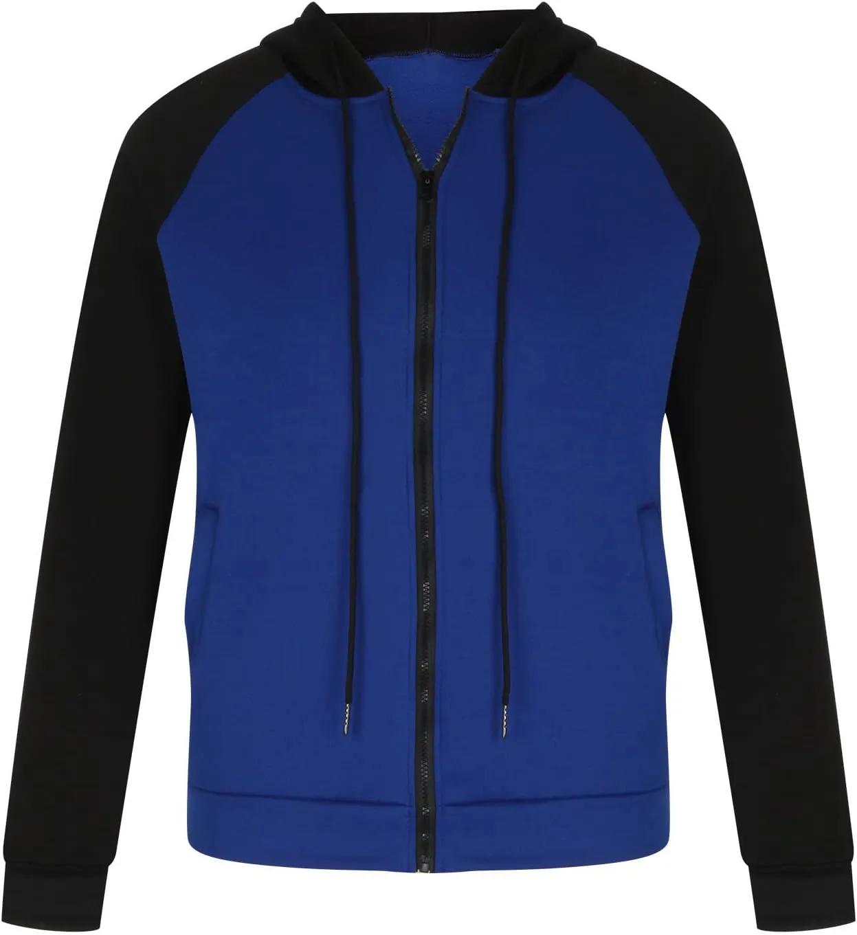 Men's Zippered Colorblock Hooded Sweatshirt Jacket Long Sleeve Drawstring Raglan Coat Casual Jacket with Pockets