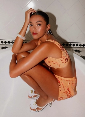 Soft Touch Feel Versatile Layering Cut Mercer Sequin Bralette - Orange