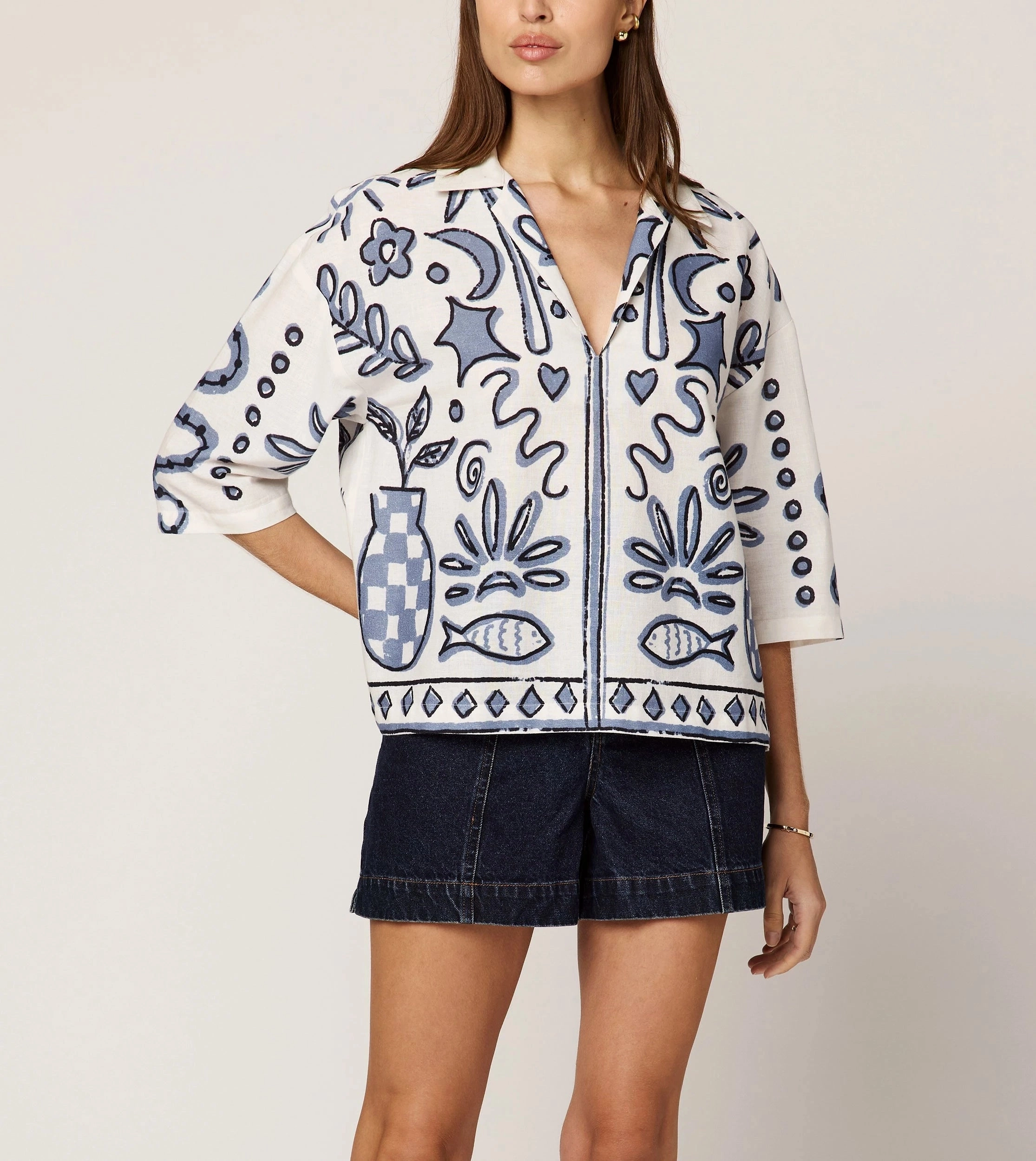 RibbedTrims DoubleLayeredShoulders Meredith Blouse | Verona