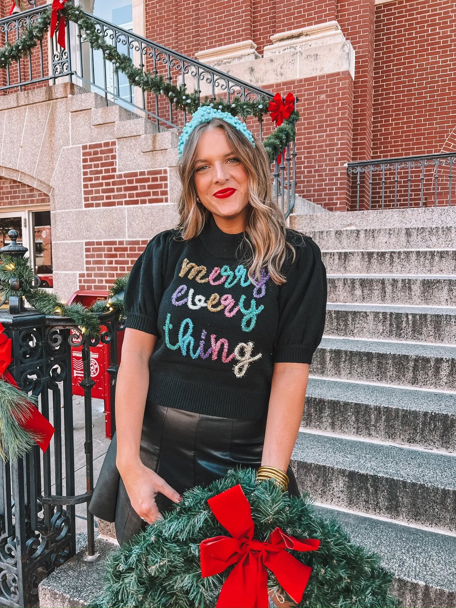 merry everything puff sleeve sweater - black