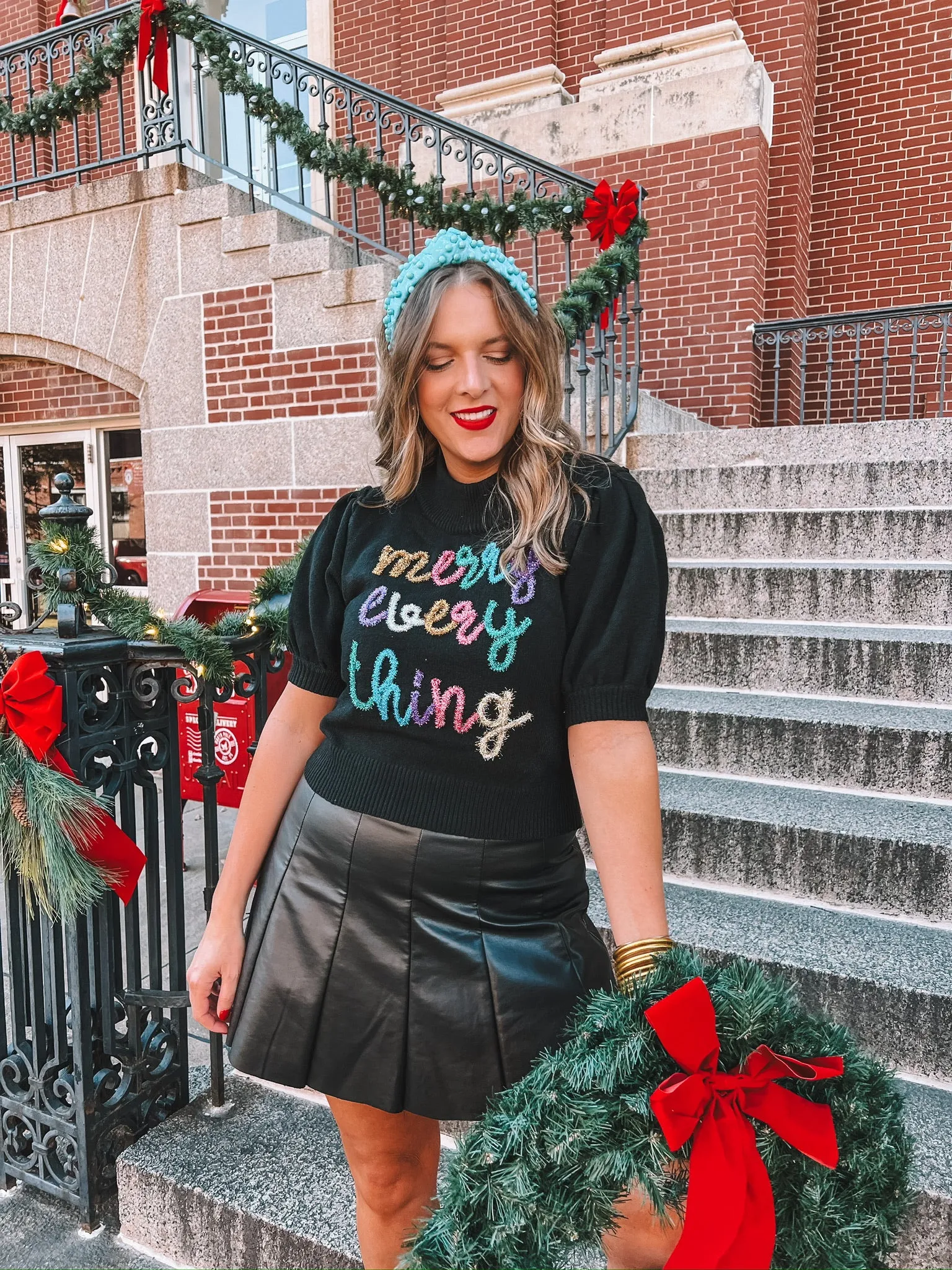 merry everything puff sleeve sweater - black