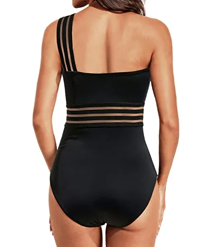 Mesh One Shoulder Tummy Control One Piece Swimsuits for Women Stylish Swimwear