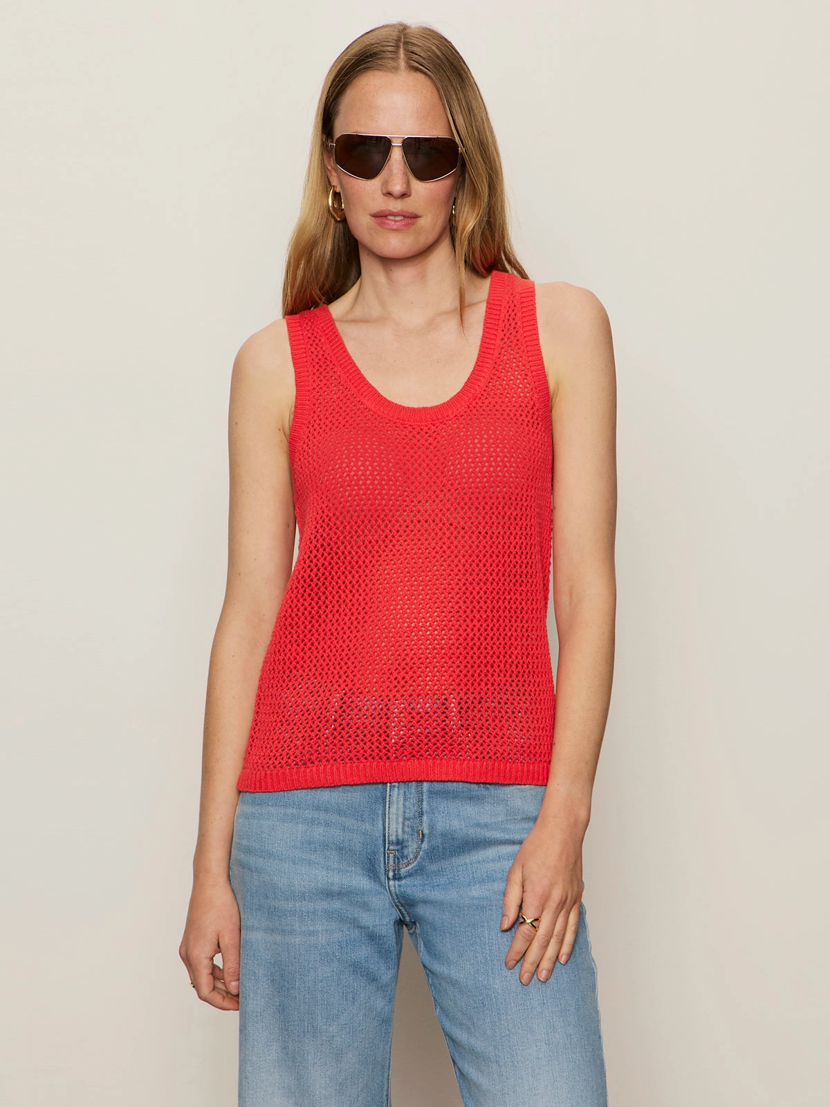 Mesh Stitch Shell Sweater Cayenne Drop Shoulder Style