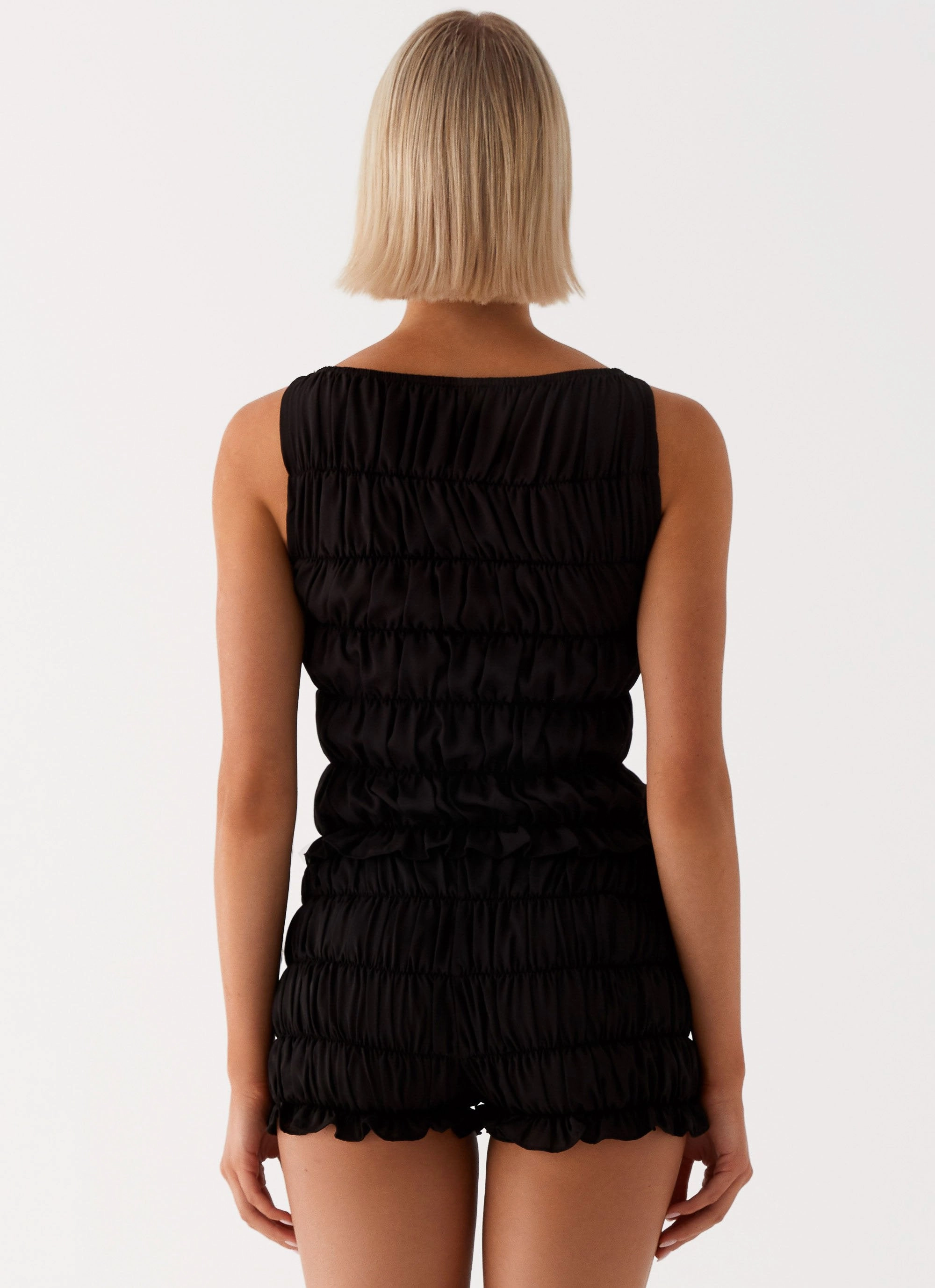 Messina Ruched Tank Top - Black Placket Detailing Reinforced Hemline