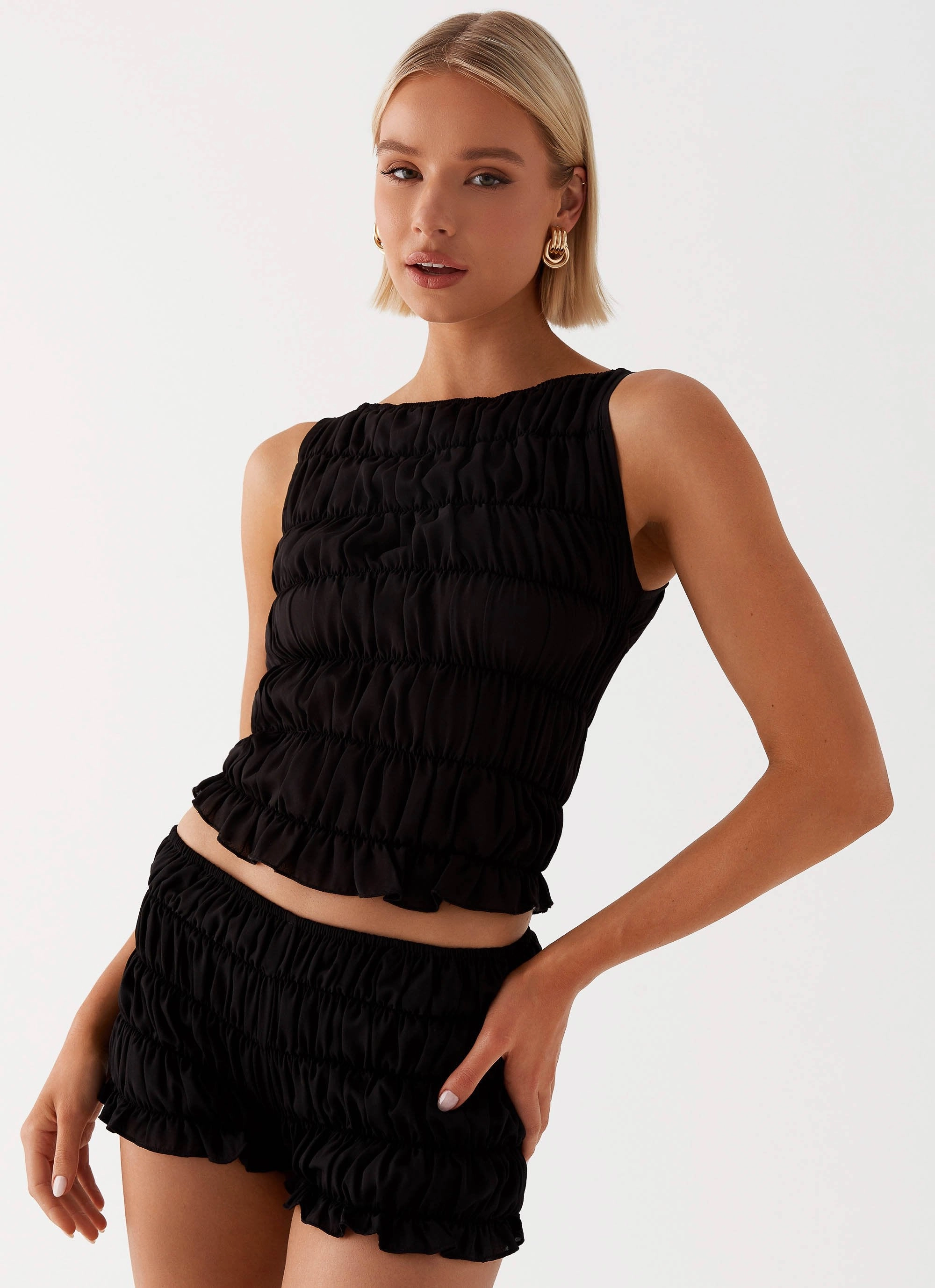 Messina Ruched Tank Top - Black CompactSize