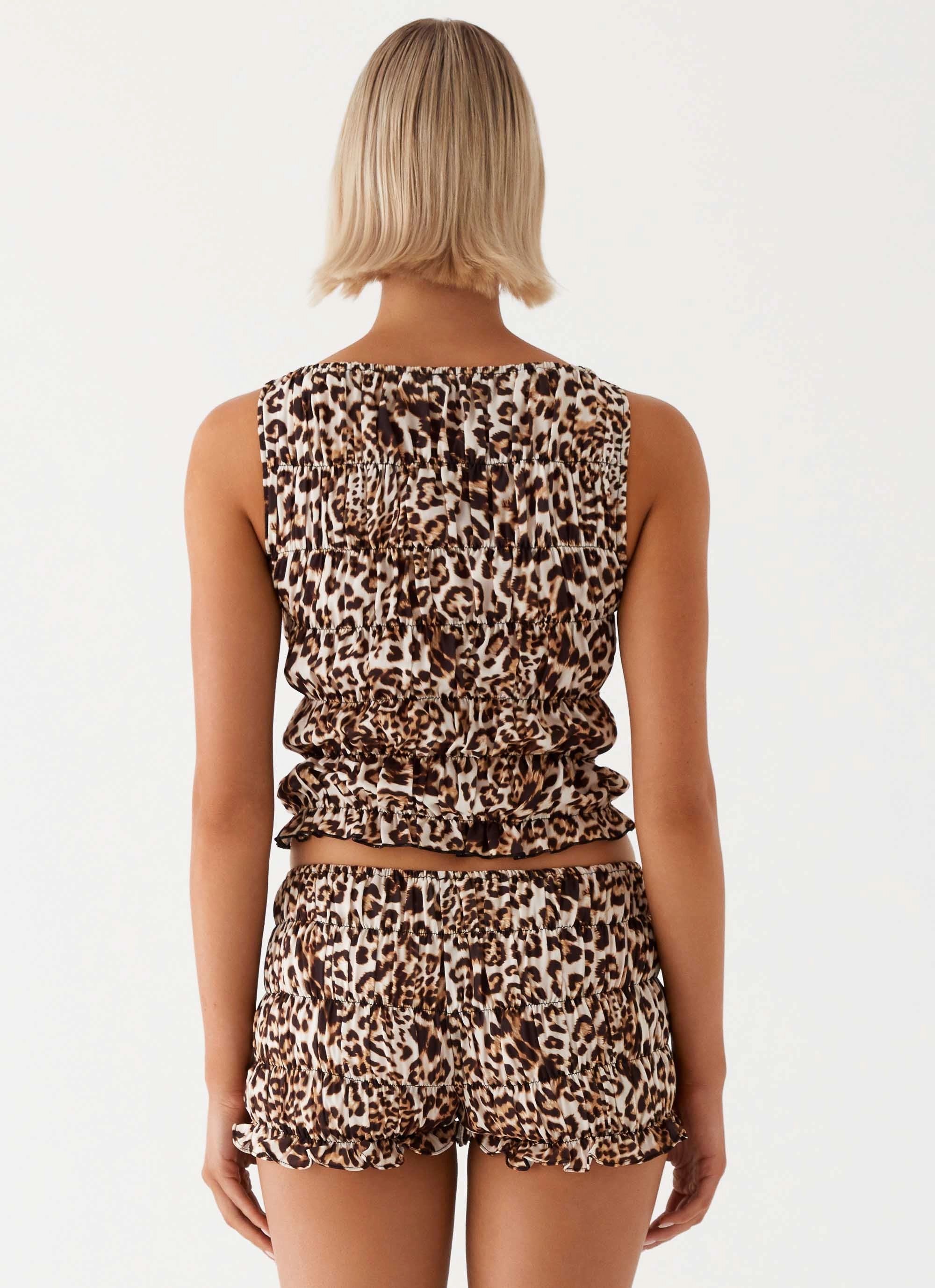 Printed T-shirt Recycled Polyester Messina Ruched Tank Top - Leopard