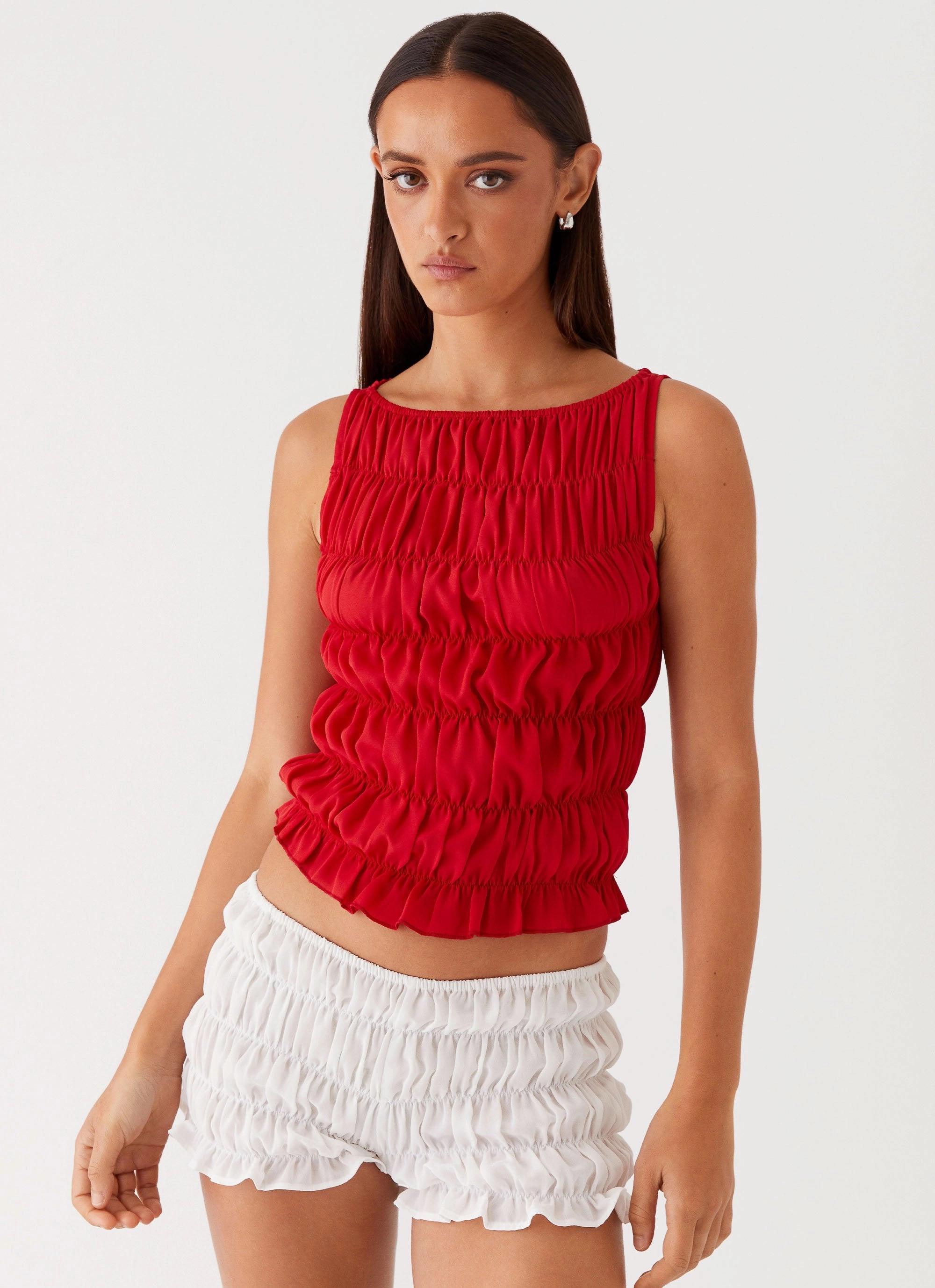 TearResistantWeave Messina Ruched Tank Top - Red