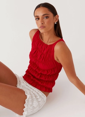 Messina Ruched Tank Top - Red NonFadingColors Messina Ruched Tank Top - Red Adjustable Hem Cuff Grid Back Panel