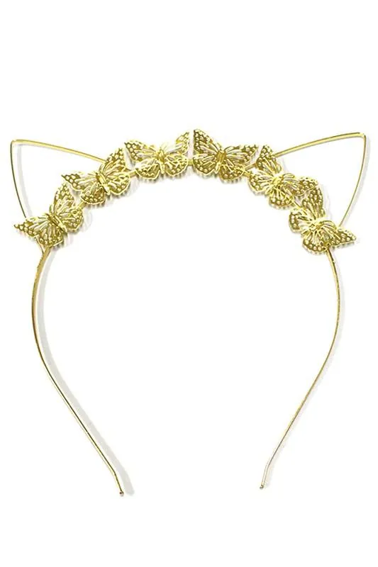 Metal Butterfly Golden Kitty Headband