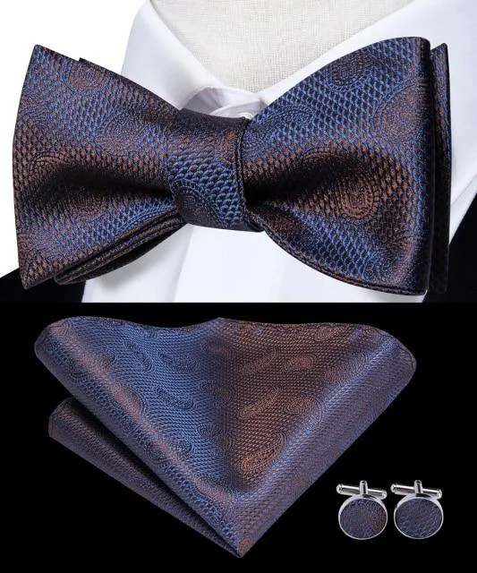 Metallic Black & Purple Paisley Matching Bowtie Set (3pc)