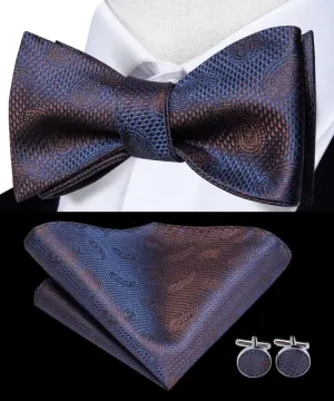 Metallic Black & Purple Paisley Matching Bowtie Set (3pc)