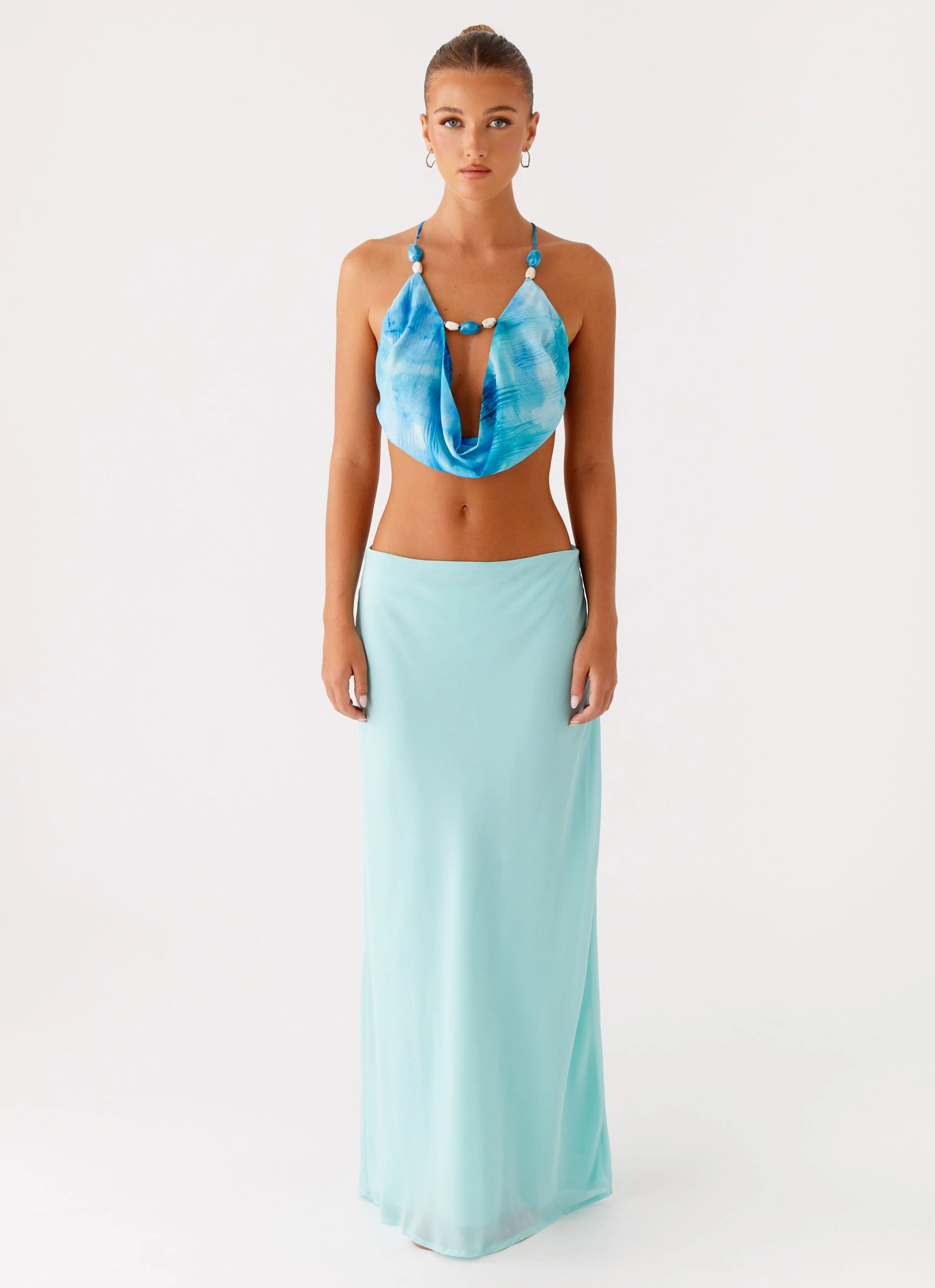 Miah Top - Blue Tie Dye AntiPill Surface Seamless Knit Design