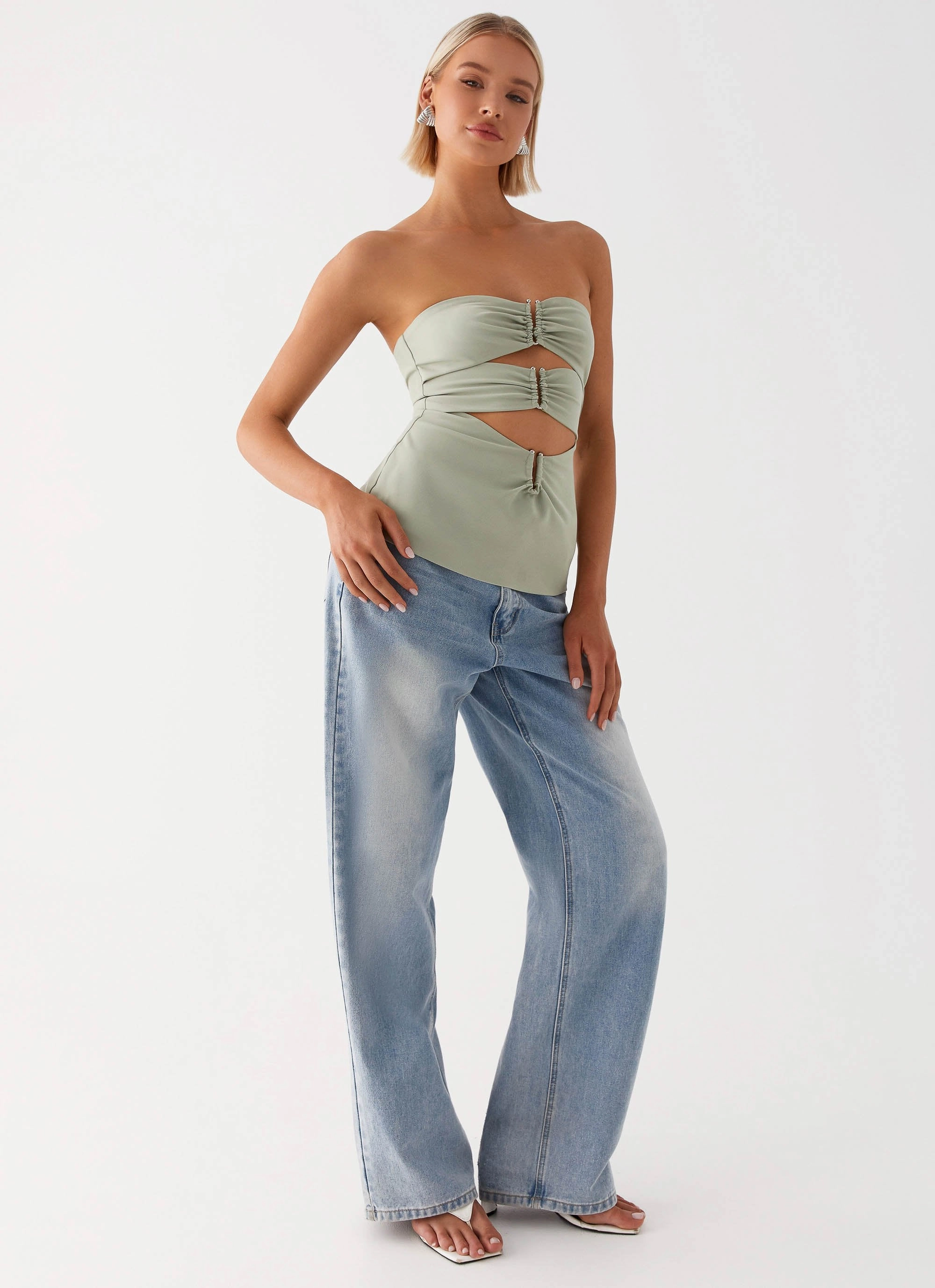 NonRestrictive Armholes Relaxed Tank Micha Strapless Top - Khaki