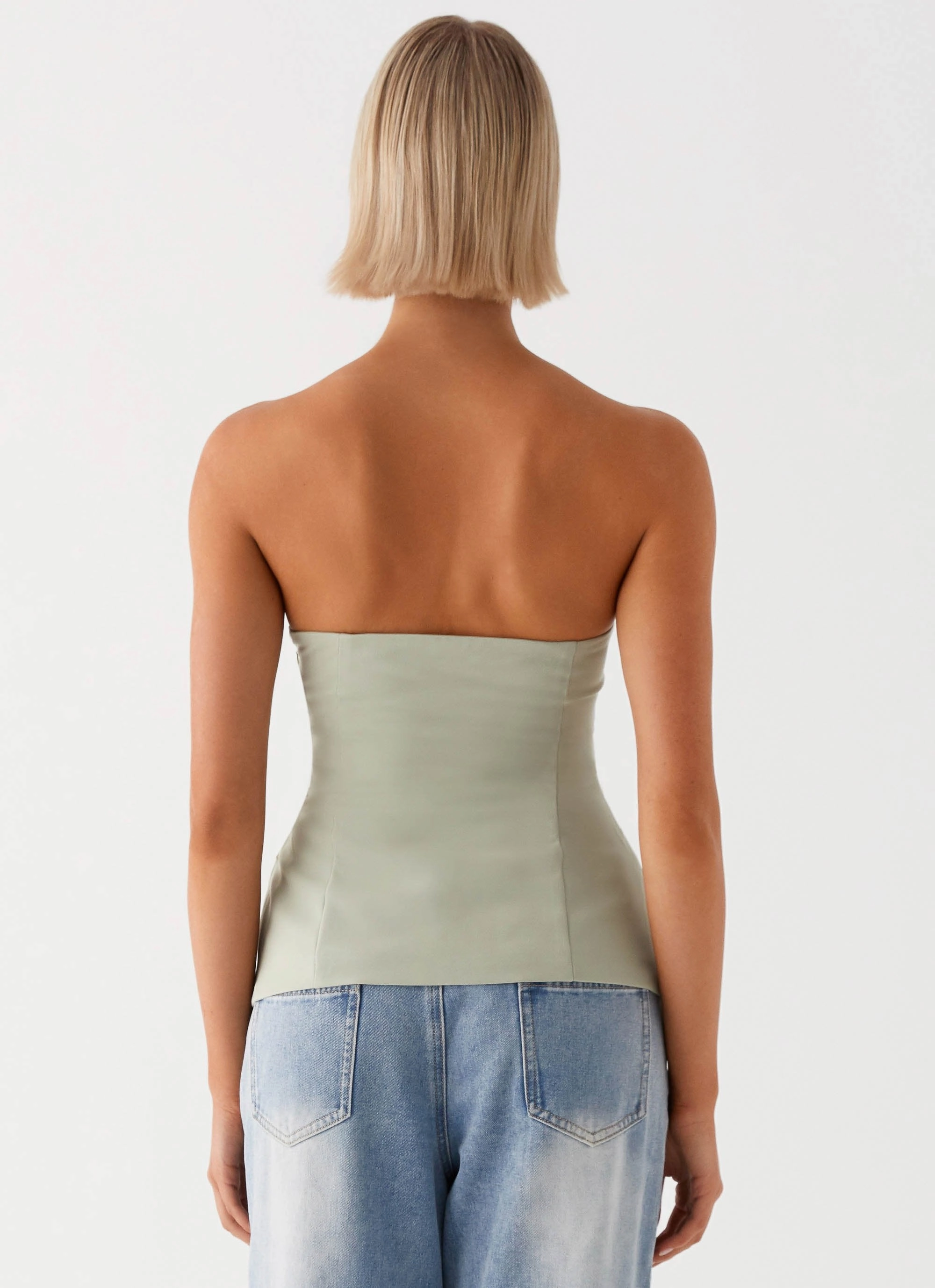 Hidden Zipper SeamlessKnitConstruction Micha Strapless Top - Khaki