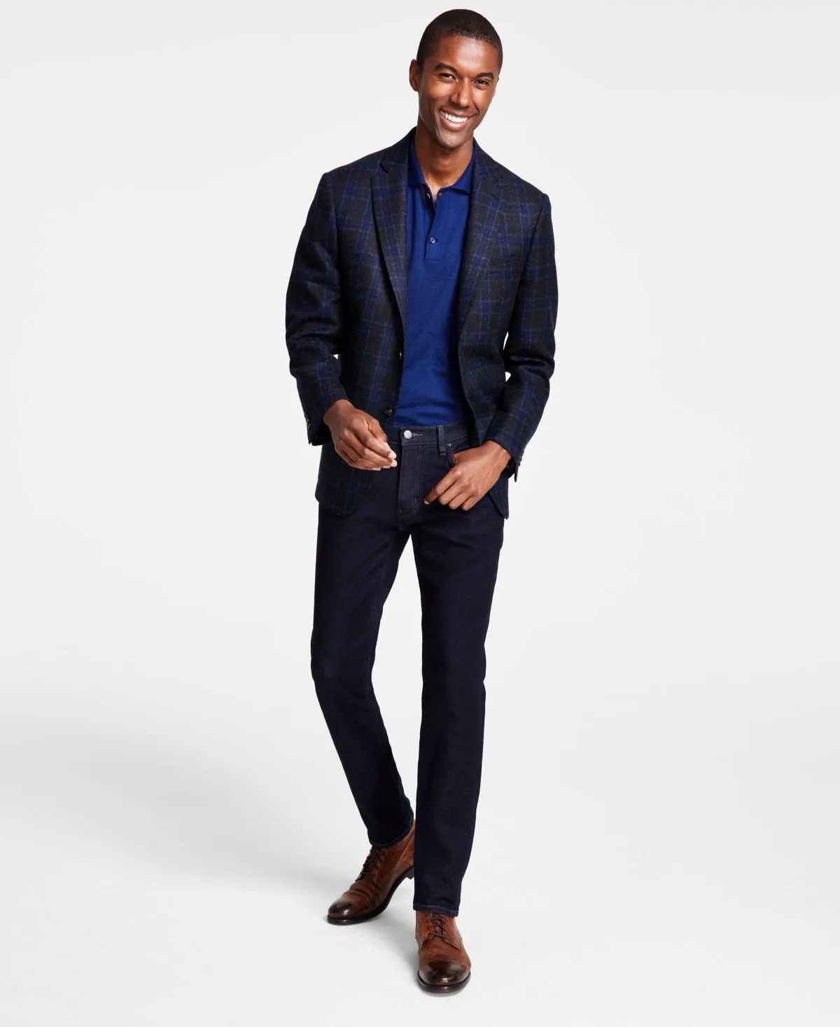 Michael Kors Mens Classic Fit Wool Blend Sport Coat Charcoal Navy 38R