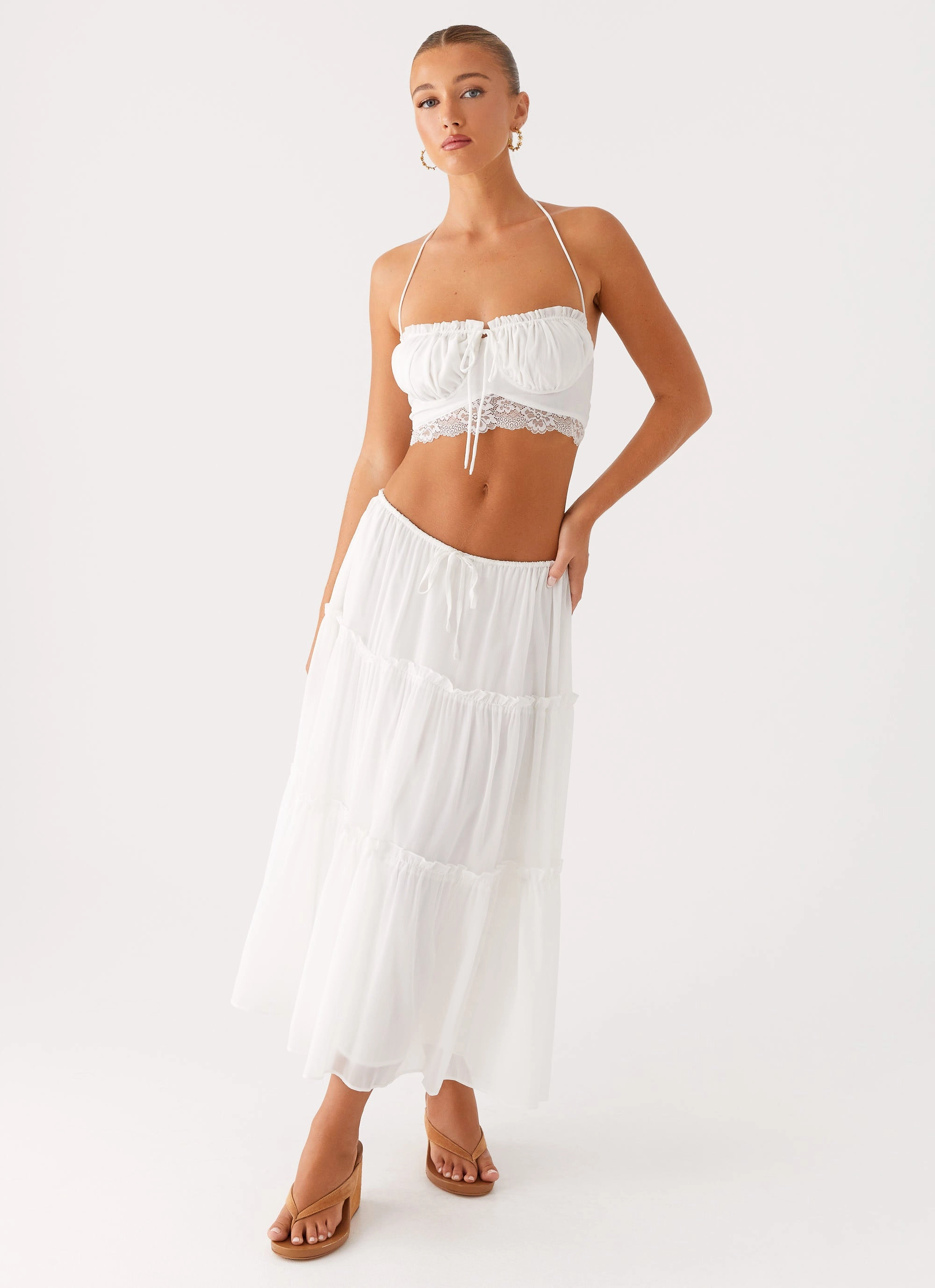 DoubleLayeredHem Chic Design Evi Midi Skirt - Ivory
