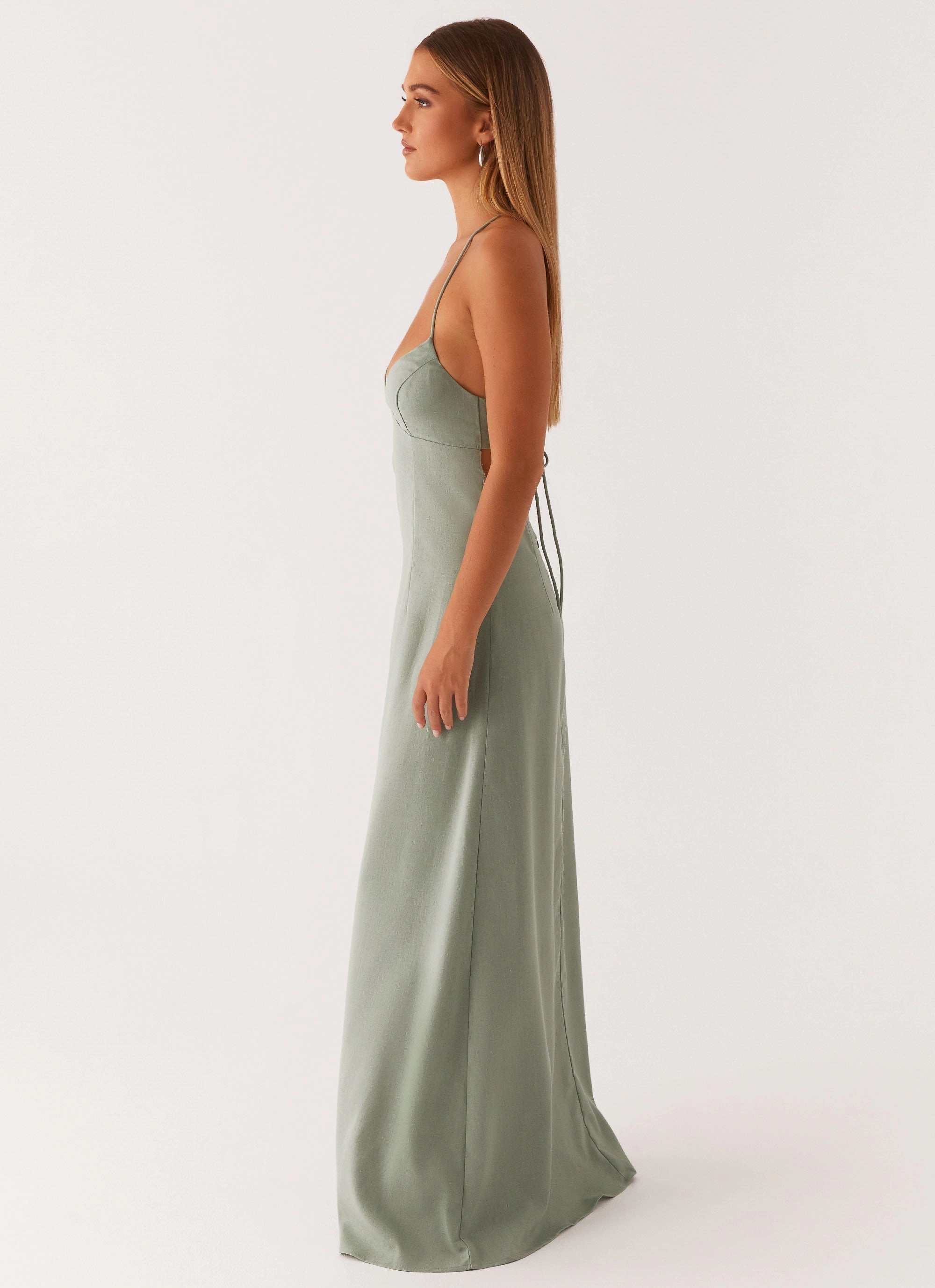 Soft Stitch Middle Ground Linen Maxi Dress - Sage