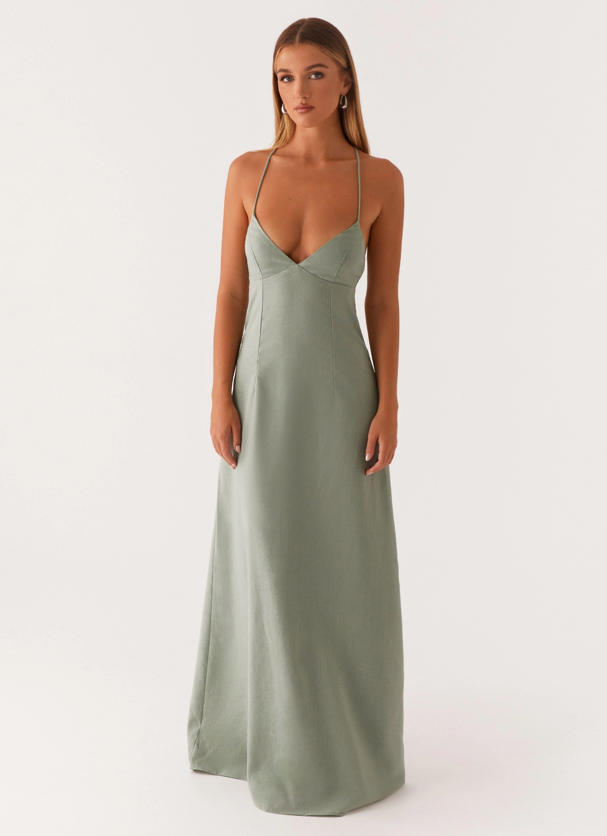 Middle Ground Linen Maxi Dress - Sage Cool Elegance