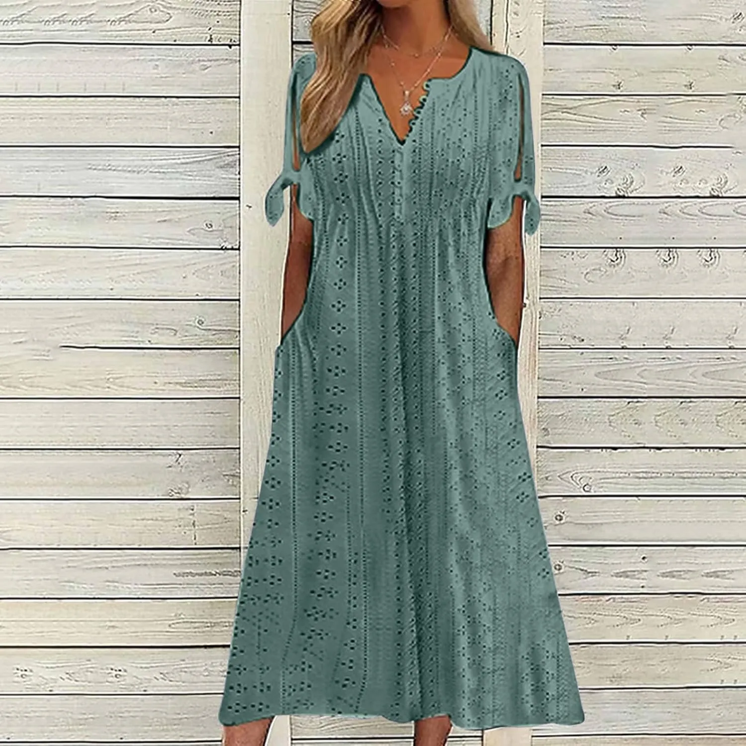 Midi Dresses for Women,Casual Short Sleeve Crewneck Shirt Dress Aline Swing Flowy Tiered Maxi Beach Long Dresses