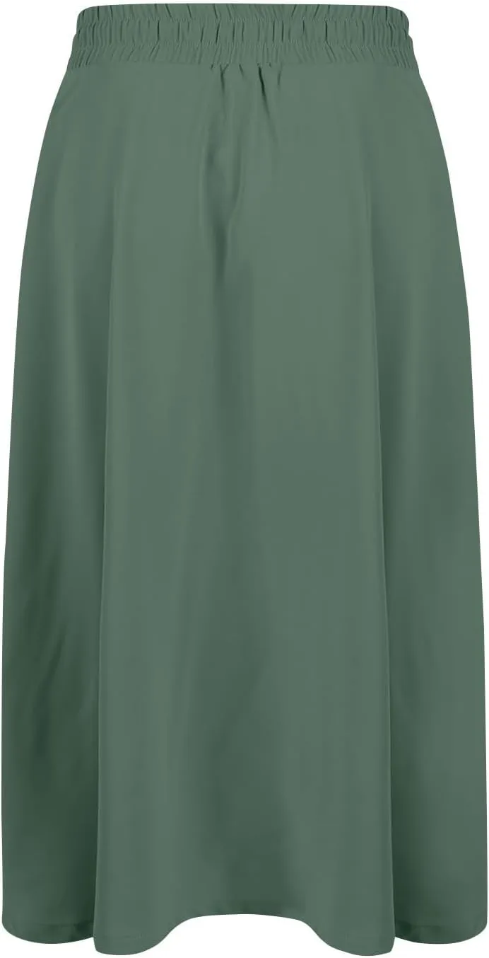 Midi Skirt for Women Summer Drawstring Elastic High Waist Skirt Knee Length Smocked A Line Fashion Skirts with Pockets