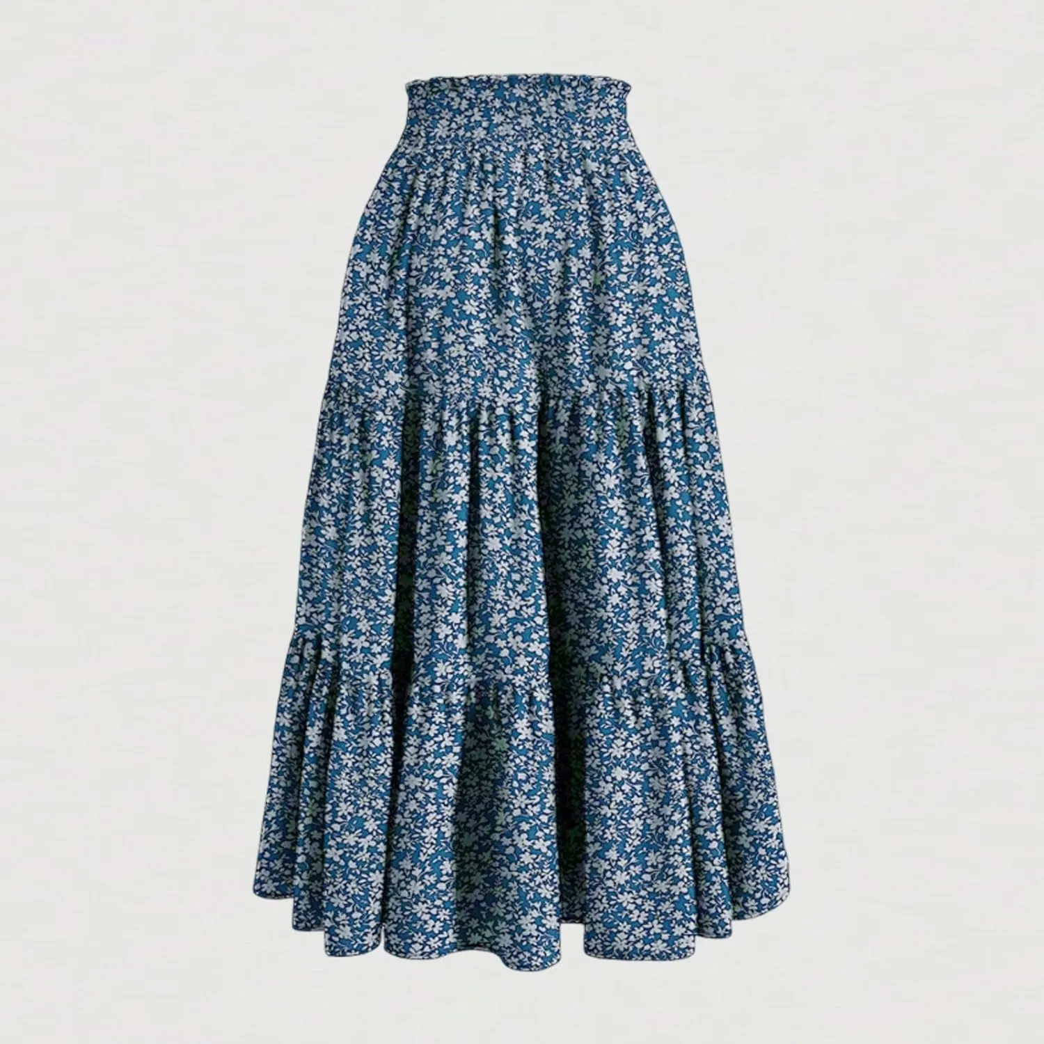 Midi Skirts for Women Summer Tiered Drawstring Elastic Waist Knee Length Skirts Pleated A Line Boho Solid Plain Skirts