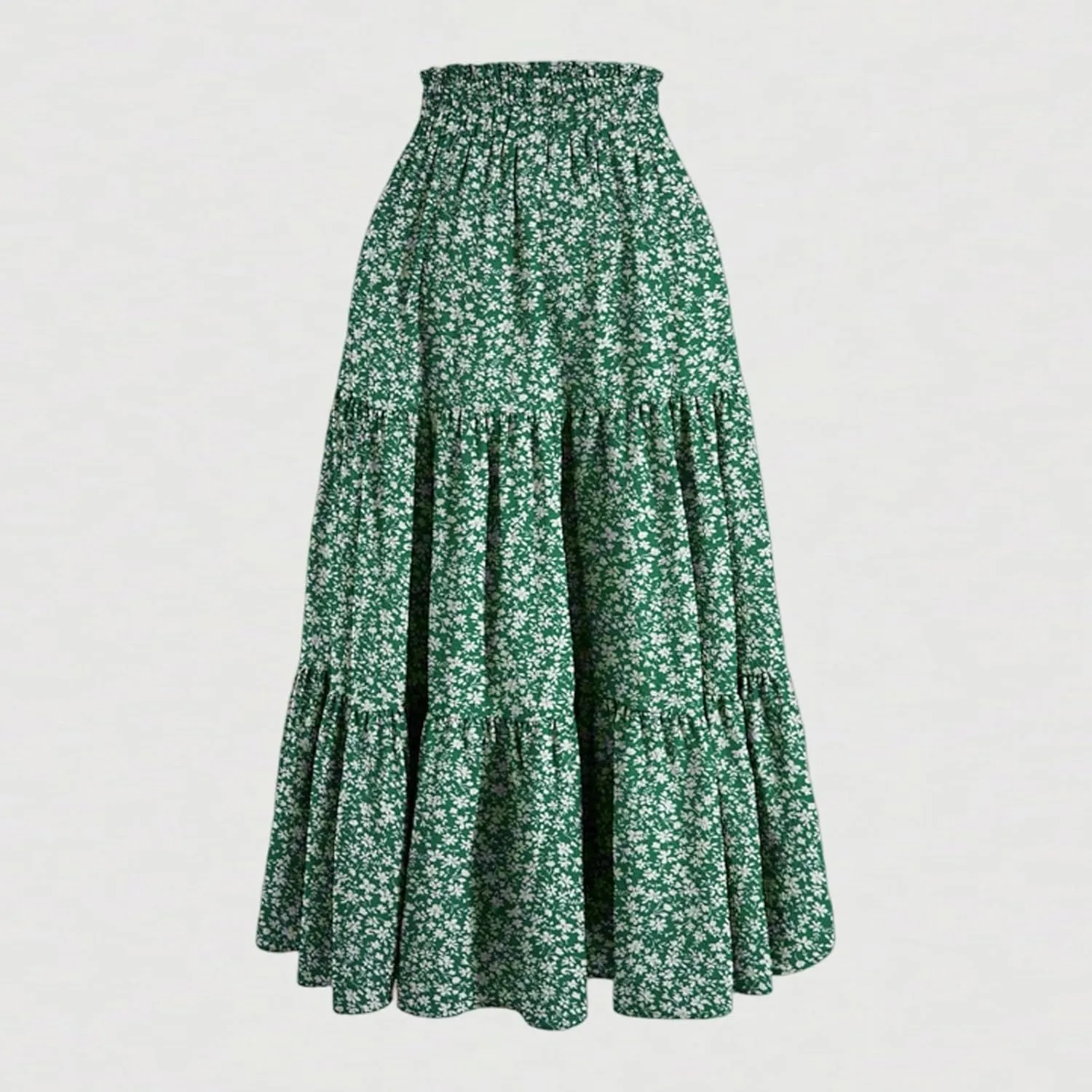 Midi Summer Skirts for Women Drawstring High Waist Knee Length Skirts Ruffle Layered Tiered Aline Boho Flowy Skirts