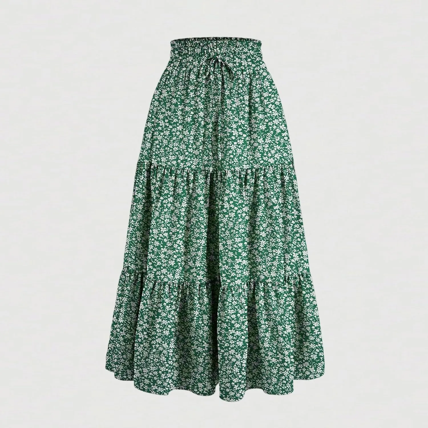 Midi Summer Skirts for Women Drawstring High Waist Knee Length Skirts Ruffle Layered Tiered Aline Boho Flowy Skirts