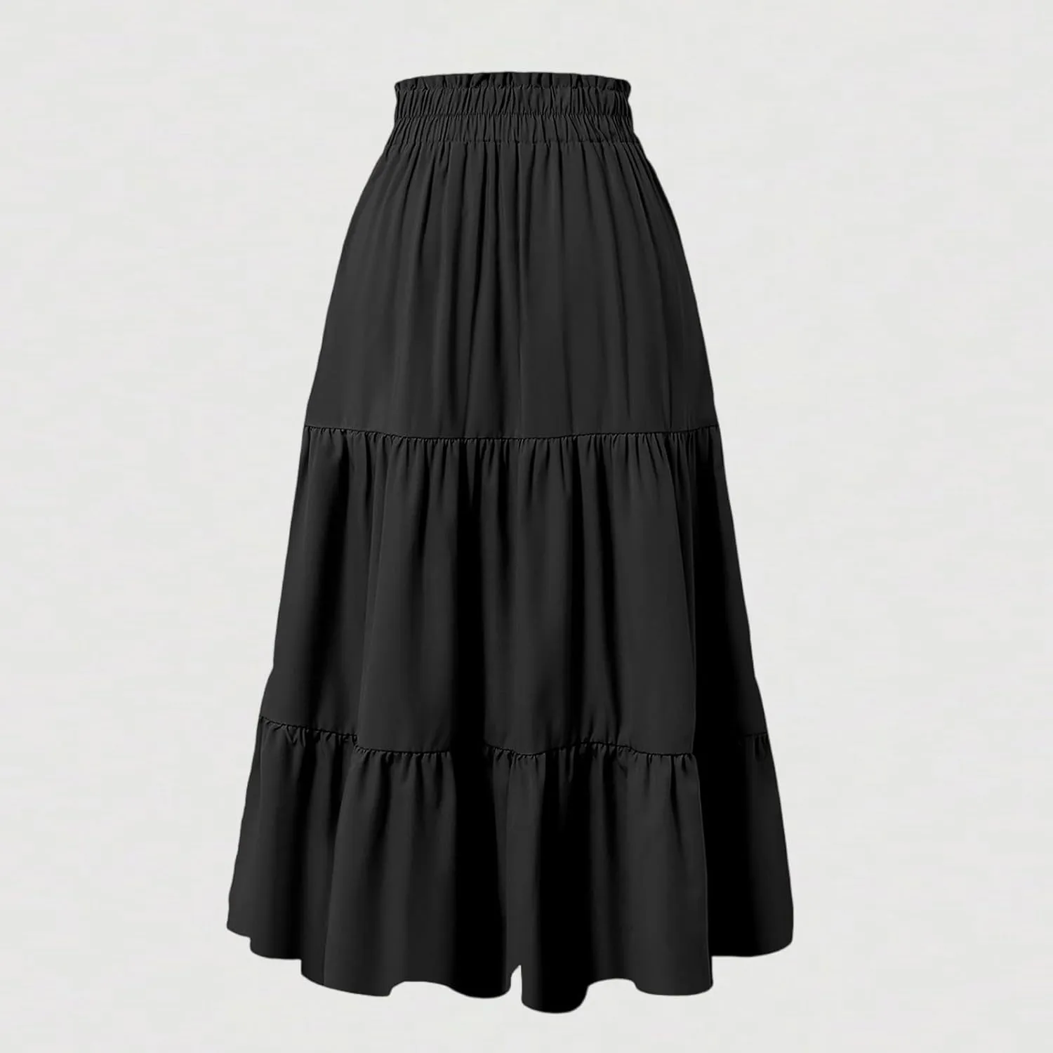 Midi Summer Skirts for Women Drawstring High Waist Knee Length Skirts Ruffle Layered Tiered Aline Boho Flowy Skirts