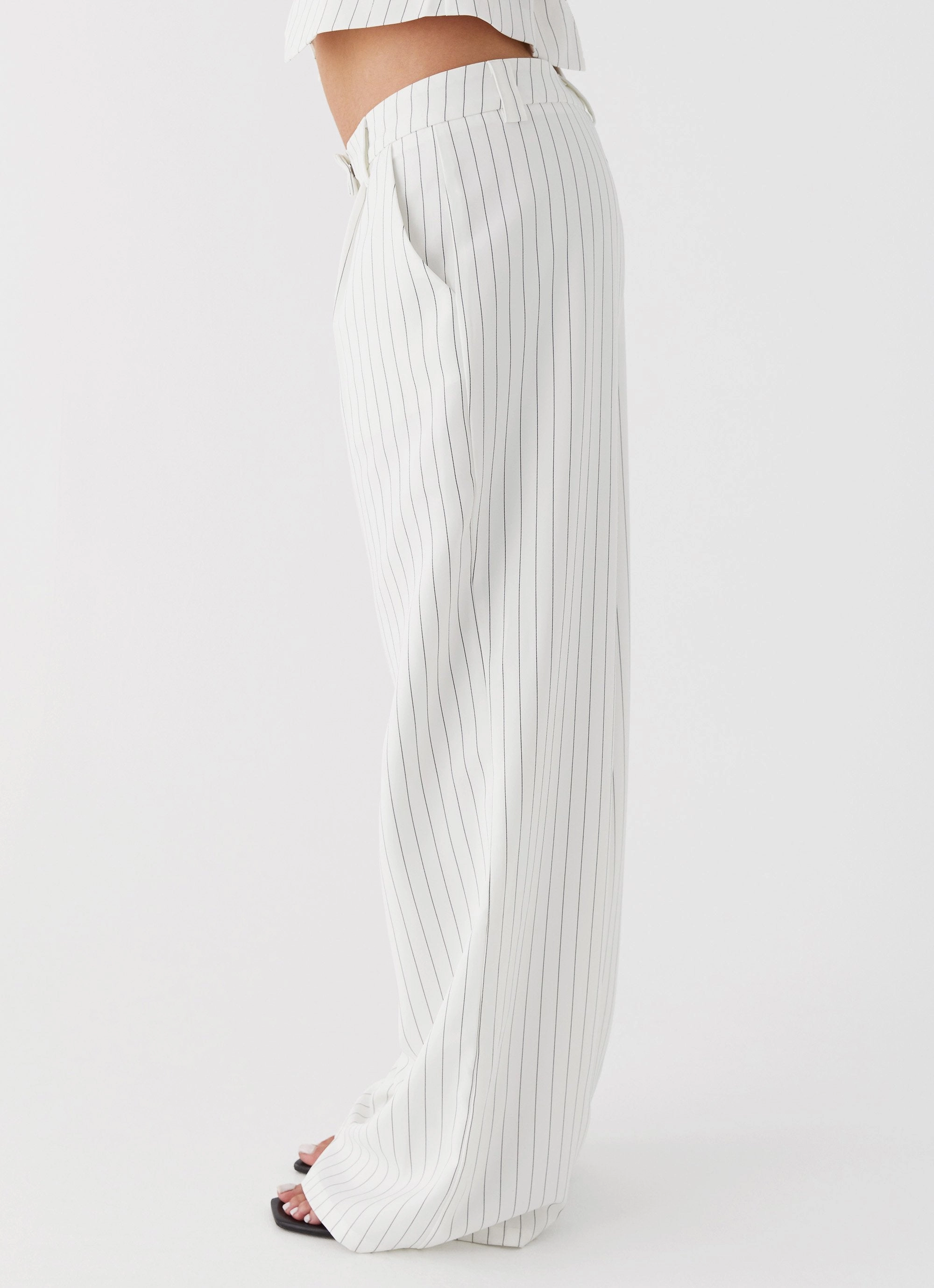 Midnight City Suit Pants - White Pinstripe Recycled Polyester AntiStaticTreatment