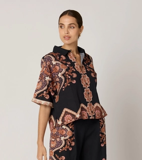 Midweight Jersey Jeni Blouse | Dark Lagos Temperature Control Fabric Jeni Blouse | Dark Lagos