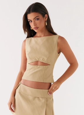 Midweight Knit Miki Top - Beige Stripe Miki Top - Beige Stripe StaticResistant Material