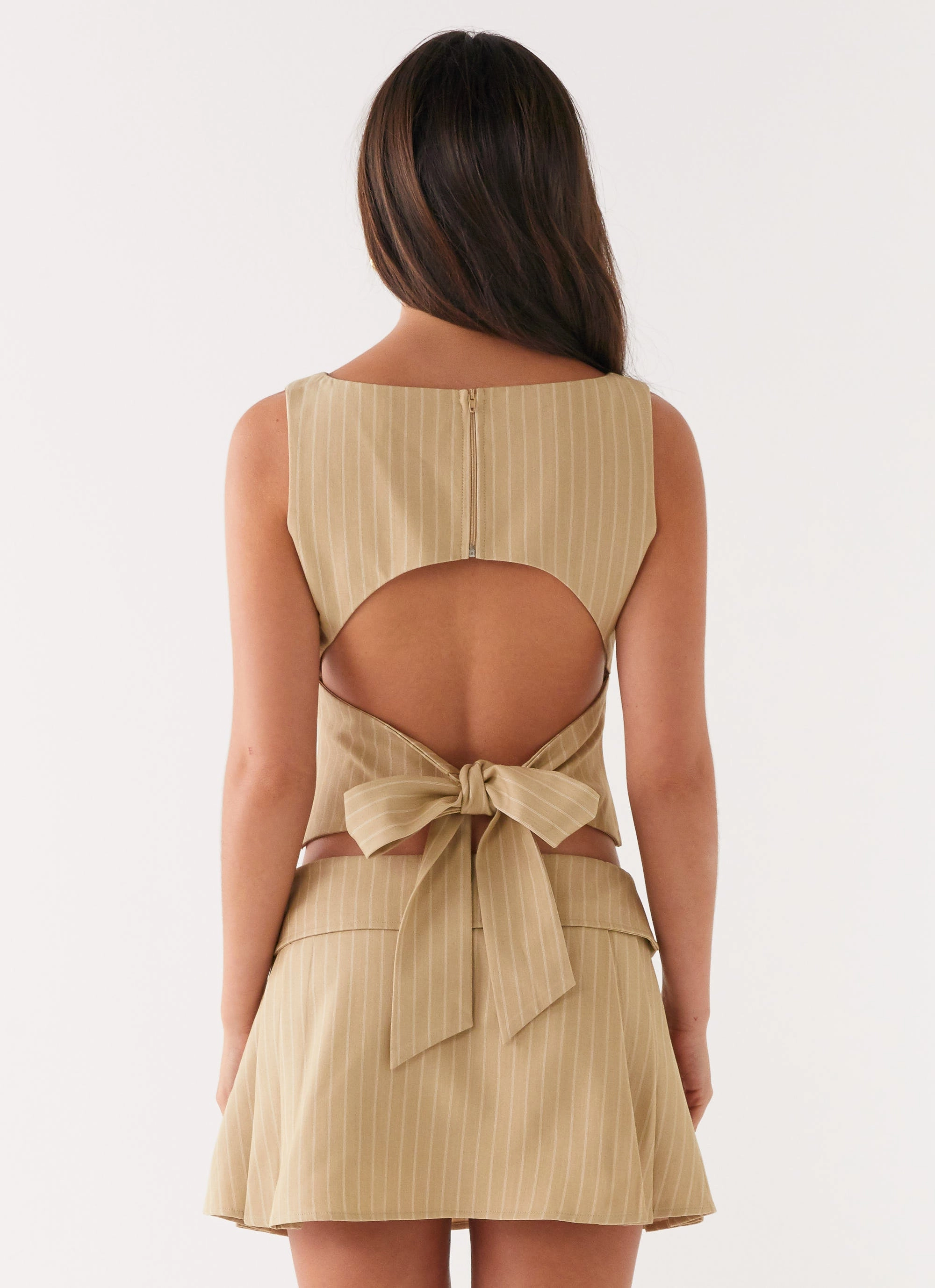 Miki Top - Beige Stripe Long Sleeve Tee Ribbed Trim Details
