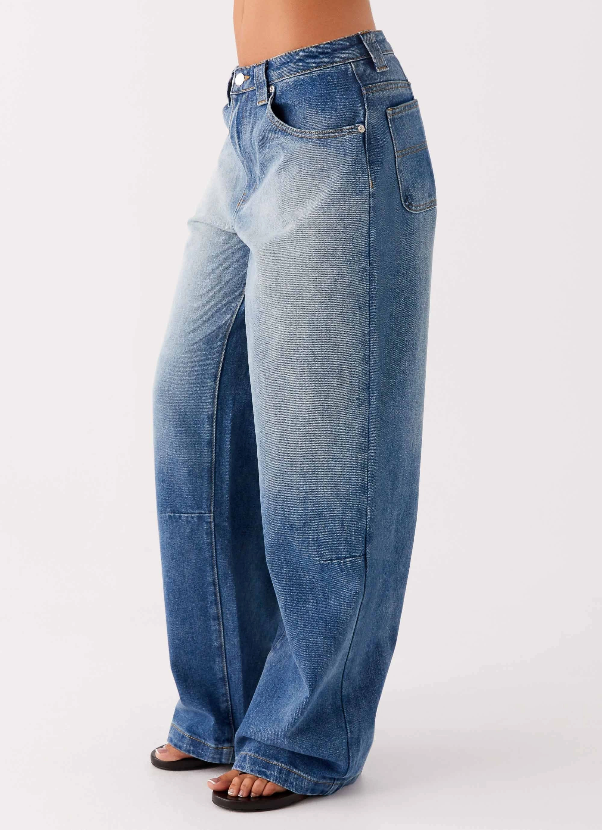 Midwest Low Rise Jeans - Powder Wash Blue Breathable Waistband