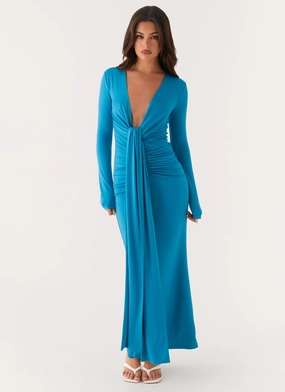 Miesha Long Sleeve Maxi Dress - Blue Neutral Shade Miesha Long Sleeve Maxi Dress - Blue Boxy-Style