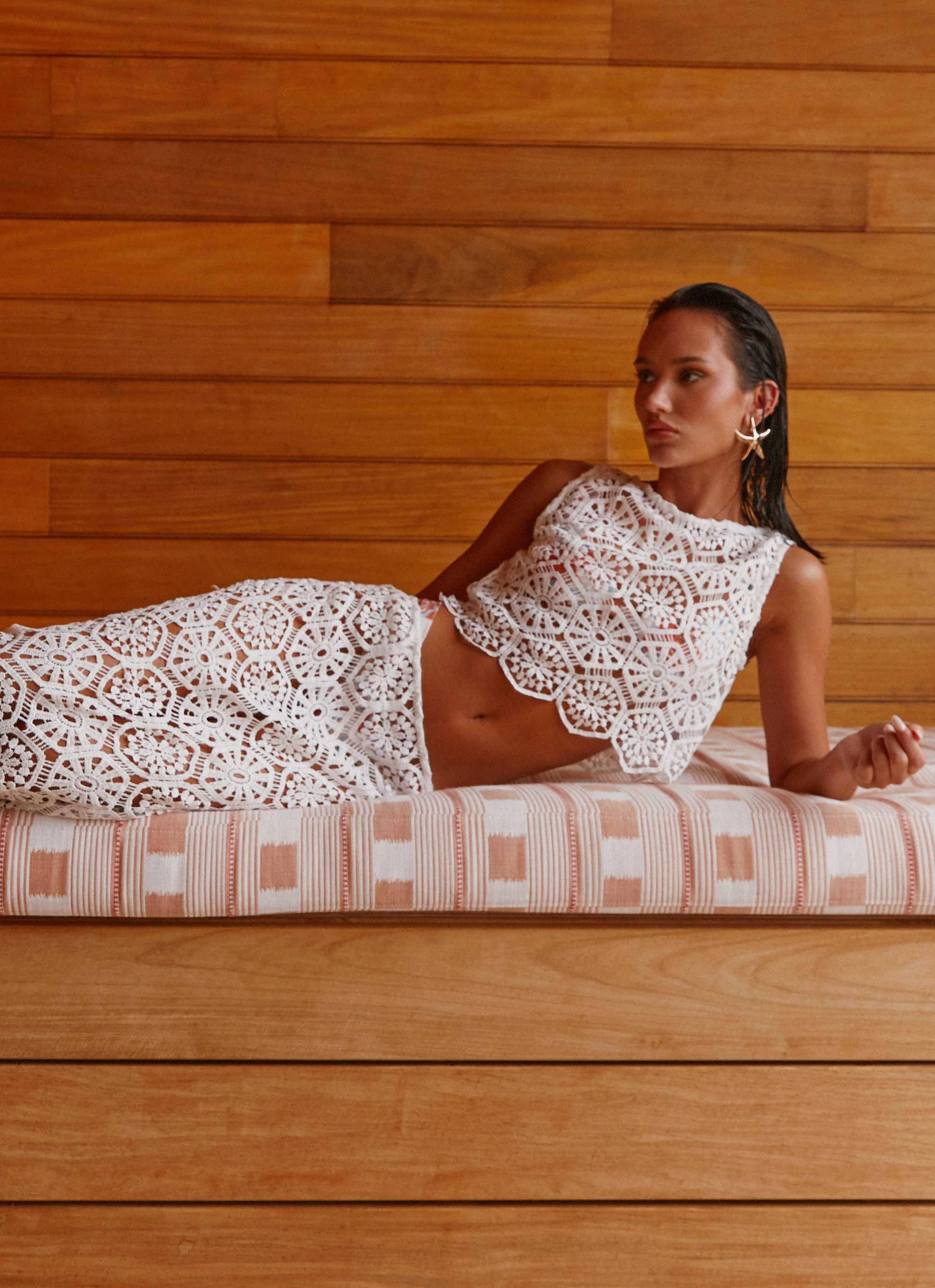 Antimicrobial Treatment Deep-Tint Mika Crochet Top - White