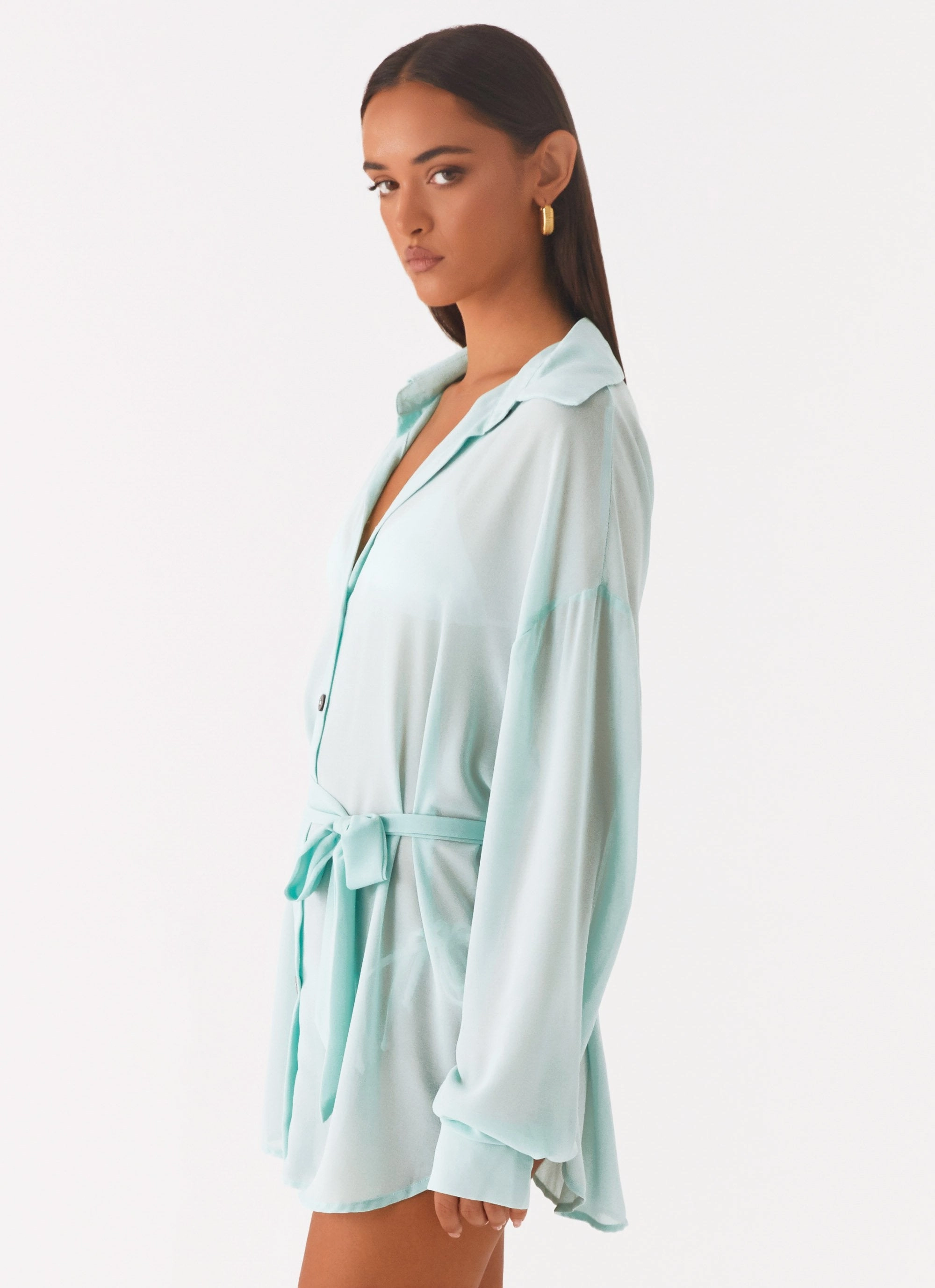 Versatile Layering Miley Oversized Chiffon Shirt - Pale Blue